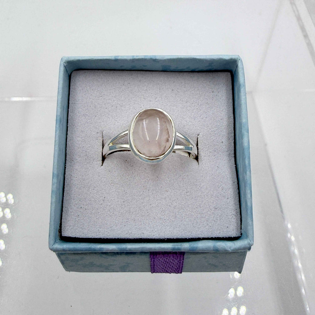 Sterling Silver Split Banded Faceted Oval Rose Quartz - Size 8 - Loving, Soothing & Heart Opening