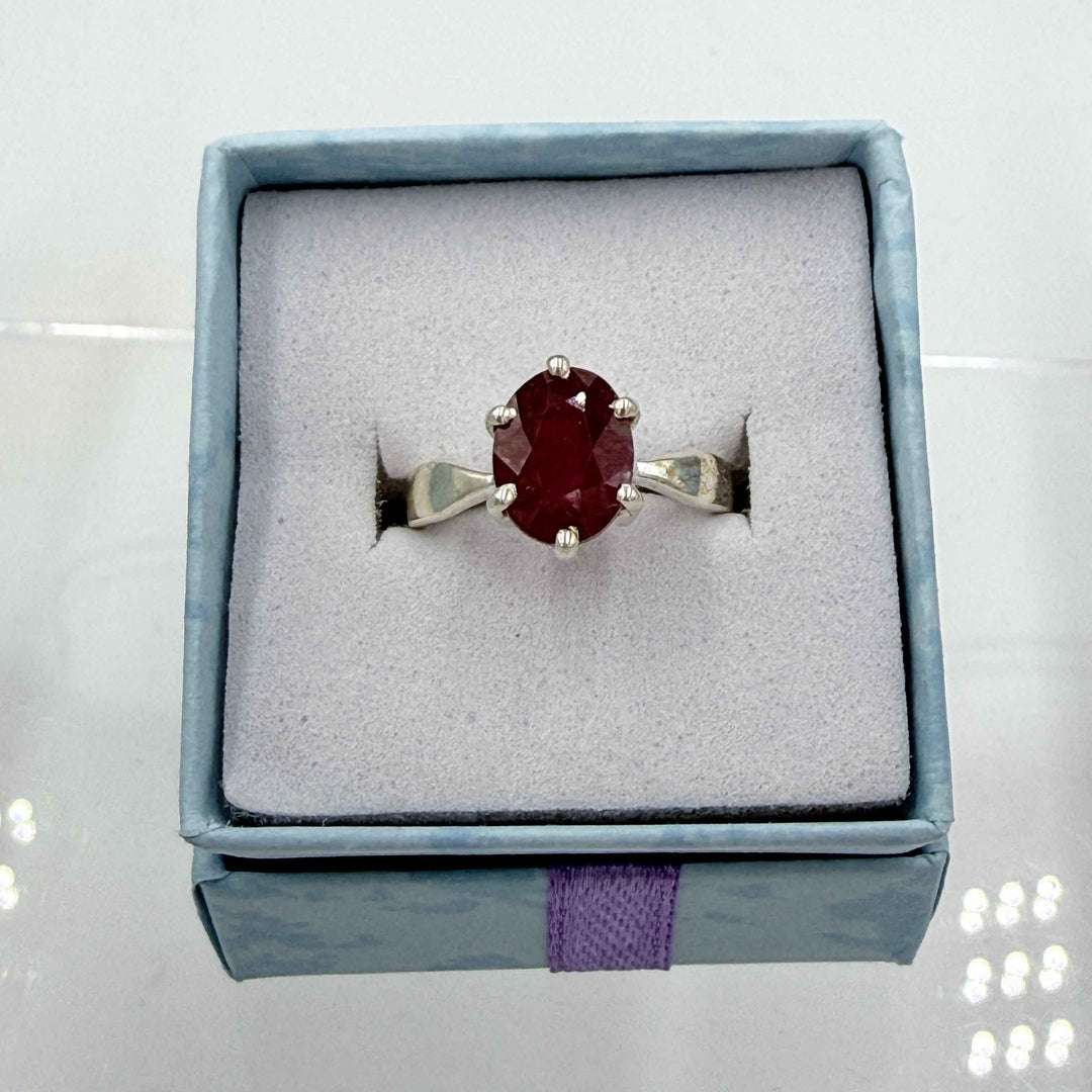 Sterling Silver Faceted Oval Ruby Ring - Size 5 - Passionate, Vital & Empowering