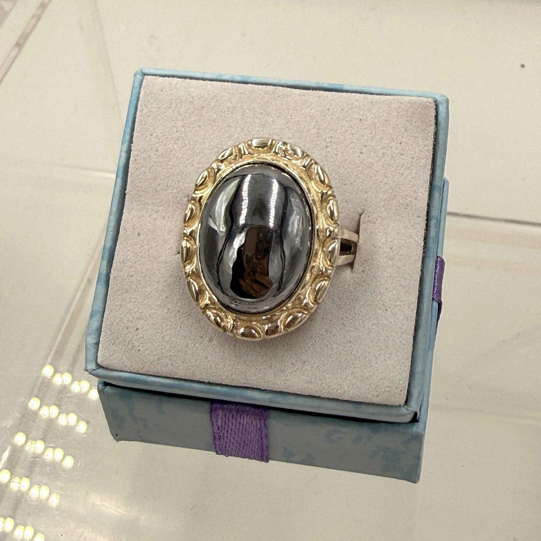 Sterling Silver Ornate Bezeled Terahertz Ring - Size 8 - Healing, Energizing &amp; Cleansing