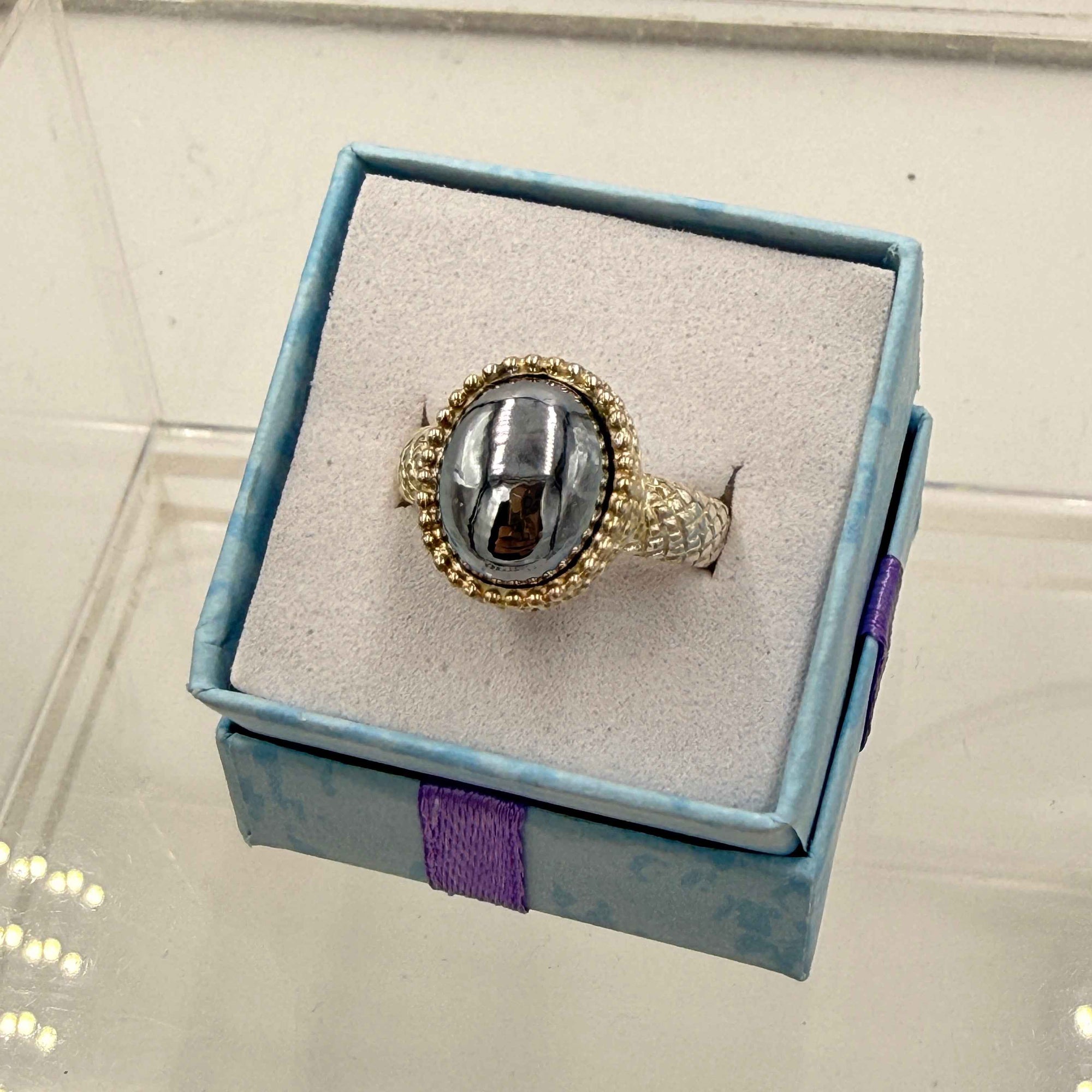 Sterling Silver Beaded Terahertz Ring - Size 8 - Healing, Energizing & Cleansing