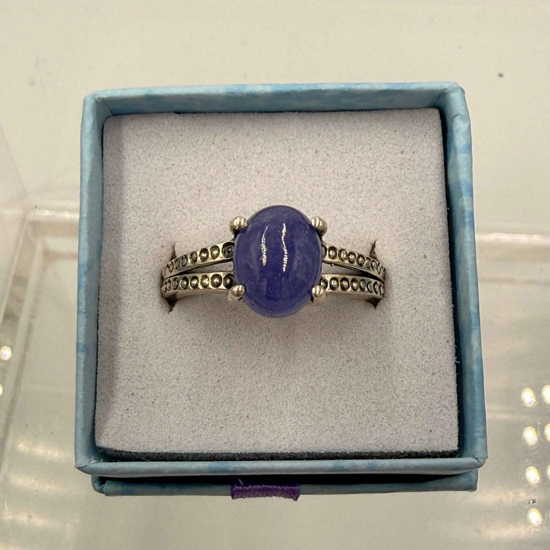Sterling Silver Split Banded Oval Tanzanite Ring - Size 8 - Spiritual, Intuitive & Elevated