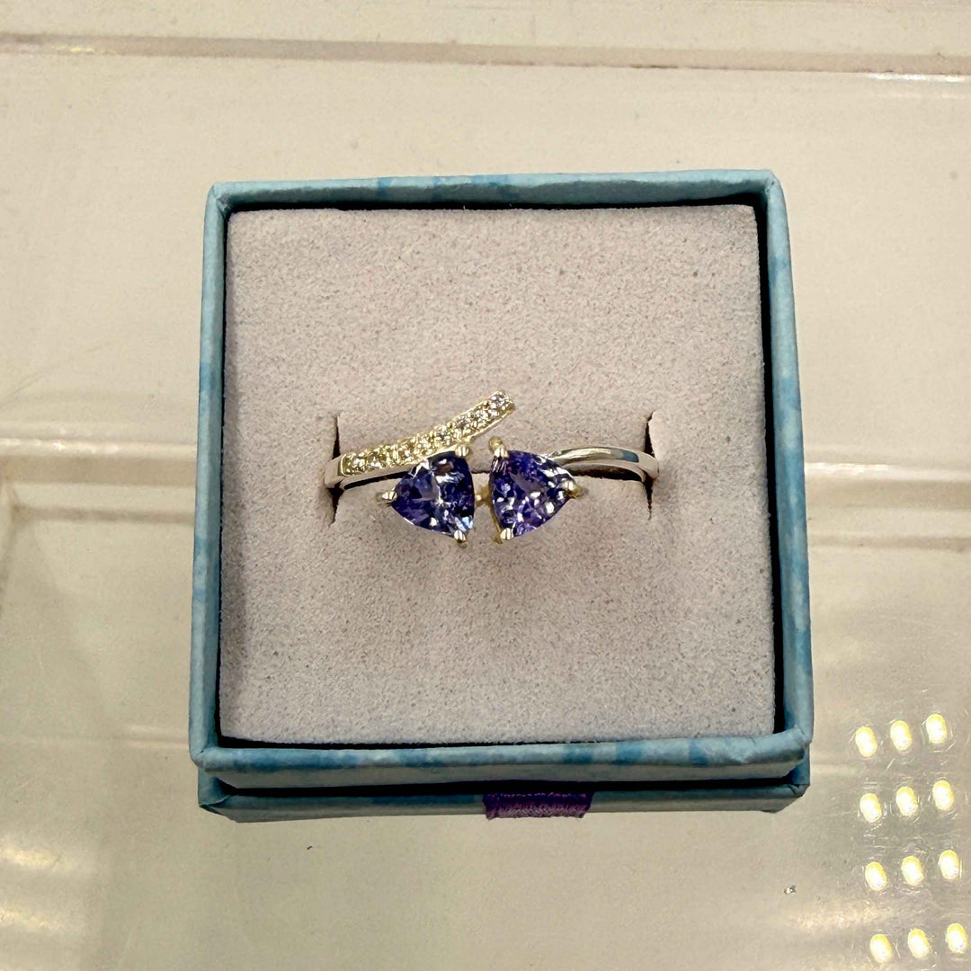 Sterling Silver Double Triangle Tanzanite Ring - Size 9 - Spiritual, Intuitive & Elevated
