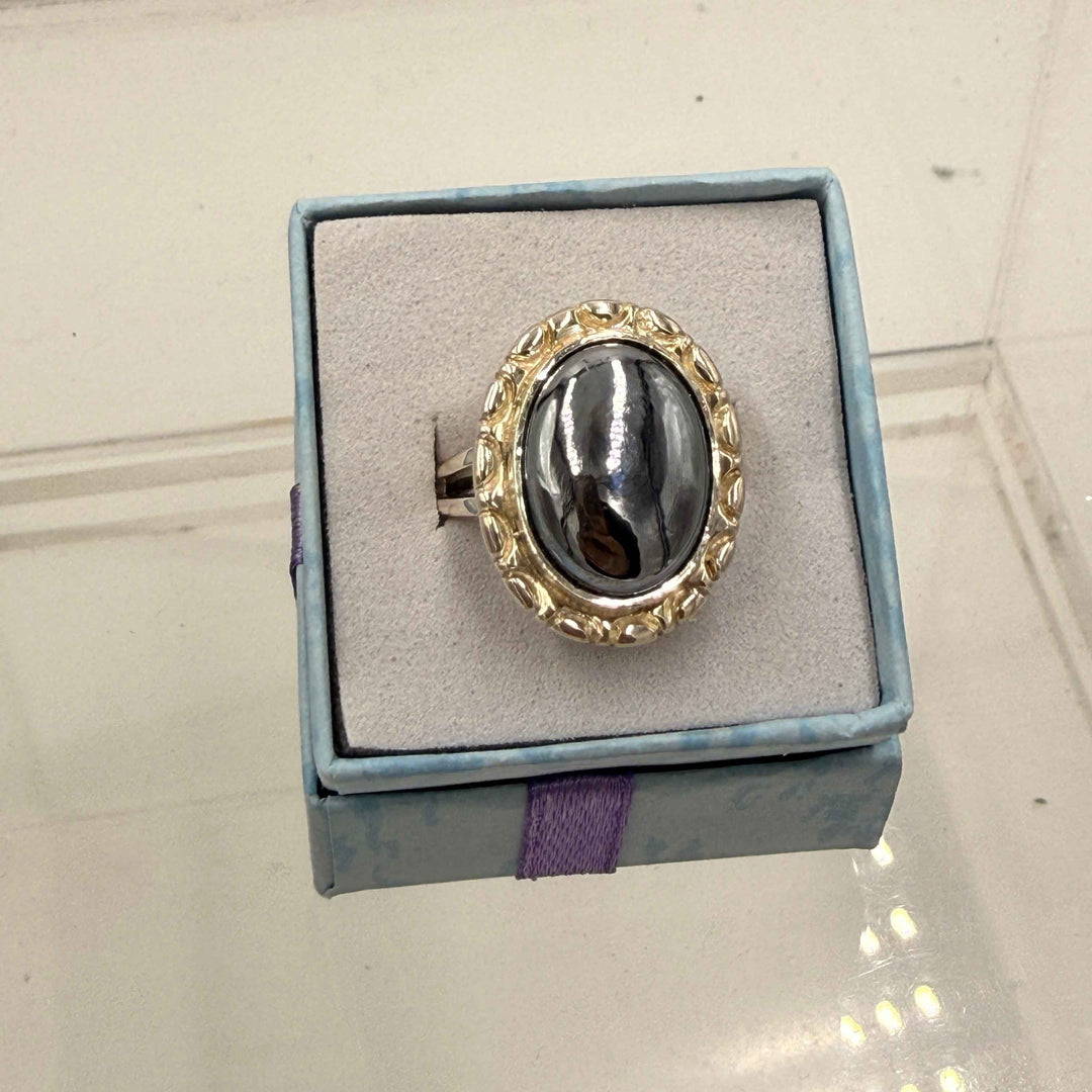 Sterling Silver Ornate Bezeled Terahertz Ring - Size 9 - Healing, Energizing &amp; Cleansing