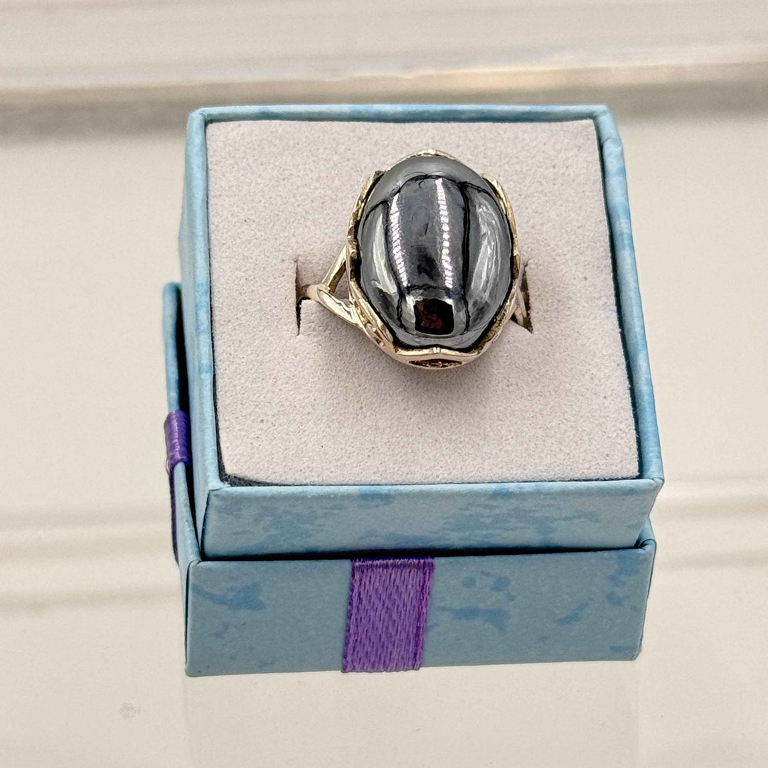 Sterling Silver Cross Banded Terahertz Ring - Size 9 - Healing, Energizing &amp; Cleansing