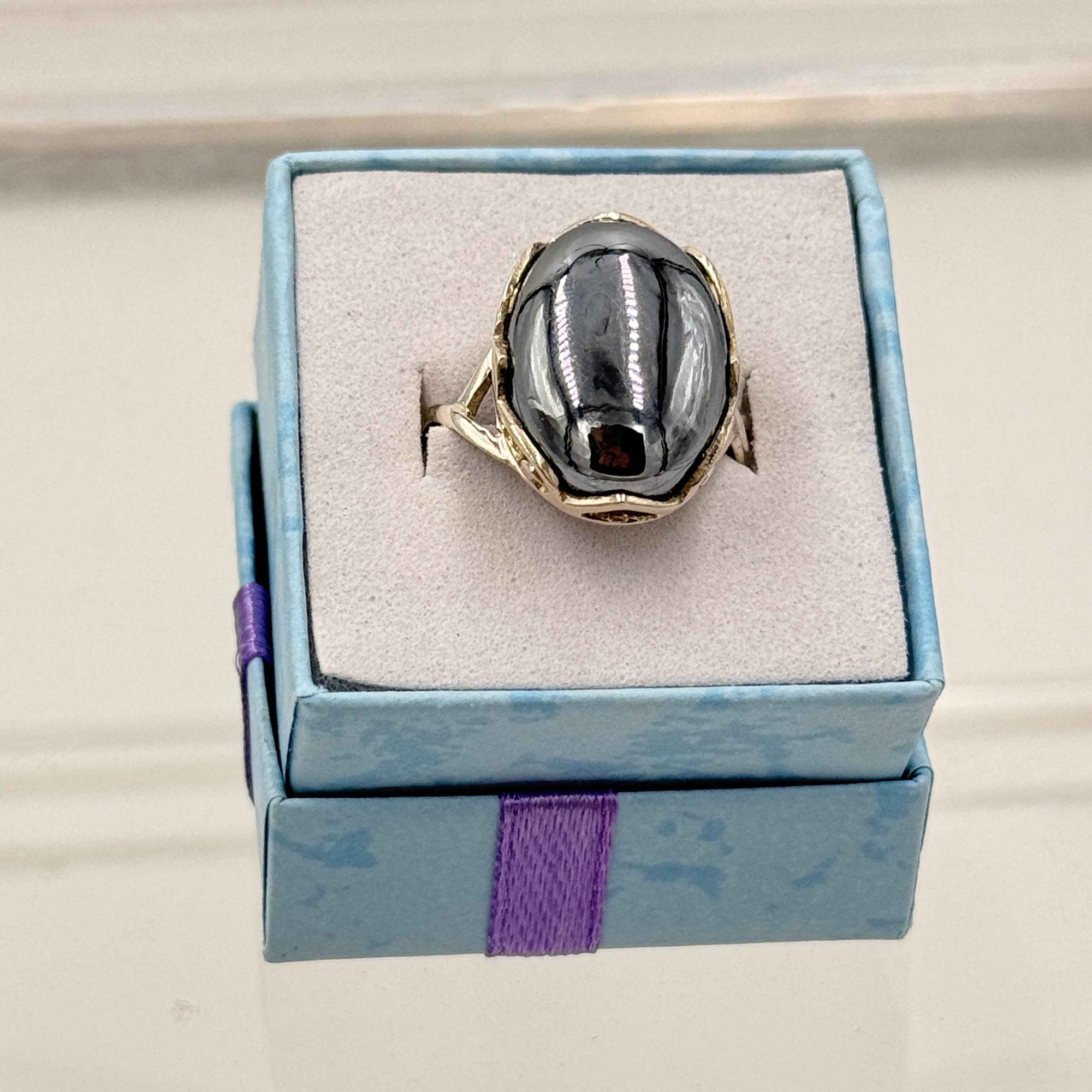 Sterling Silver Cross Banded Terahertz Ring - Size 9 - Healing, Energizing & Cleansing