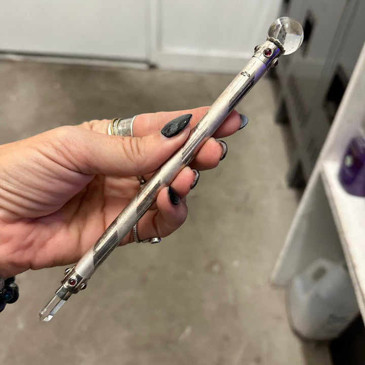 Silver Healing Wand with Garnet and Clear Quartz (8")