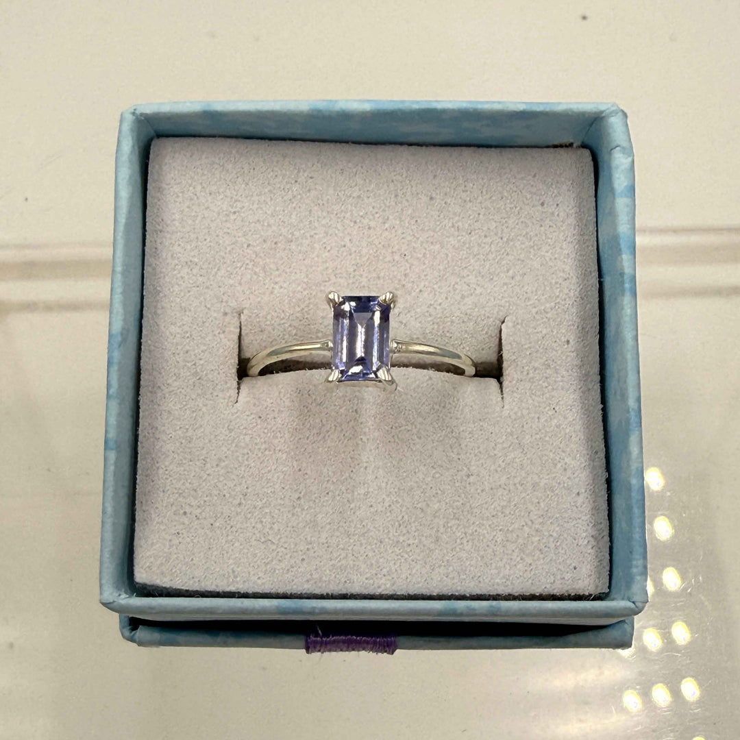 Sterling Silver Rectangular Tanzanite Ring - Size 5 - Spiritual, Intuitive & Elevated