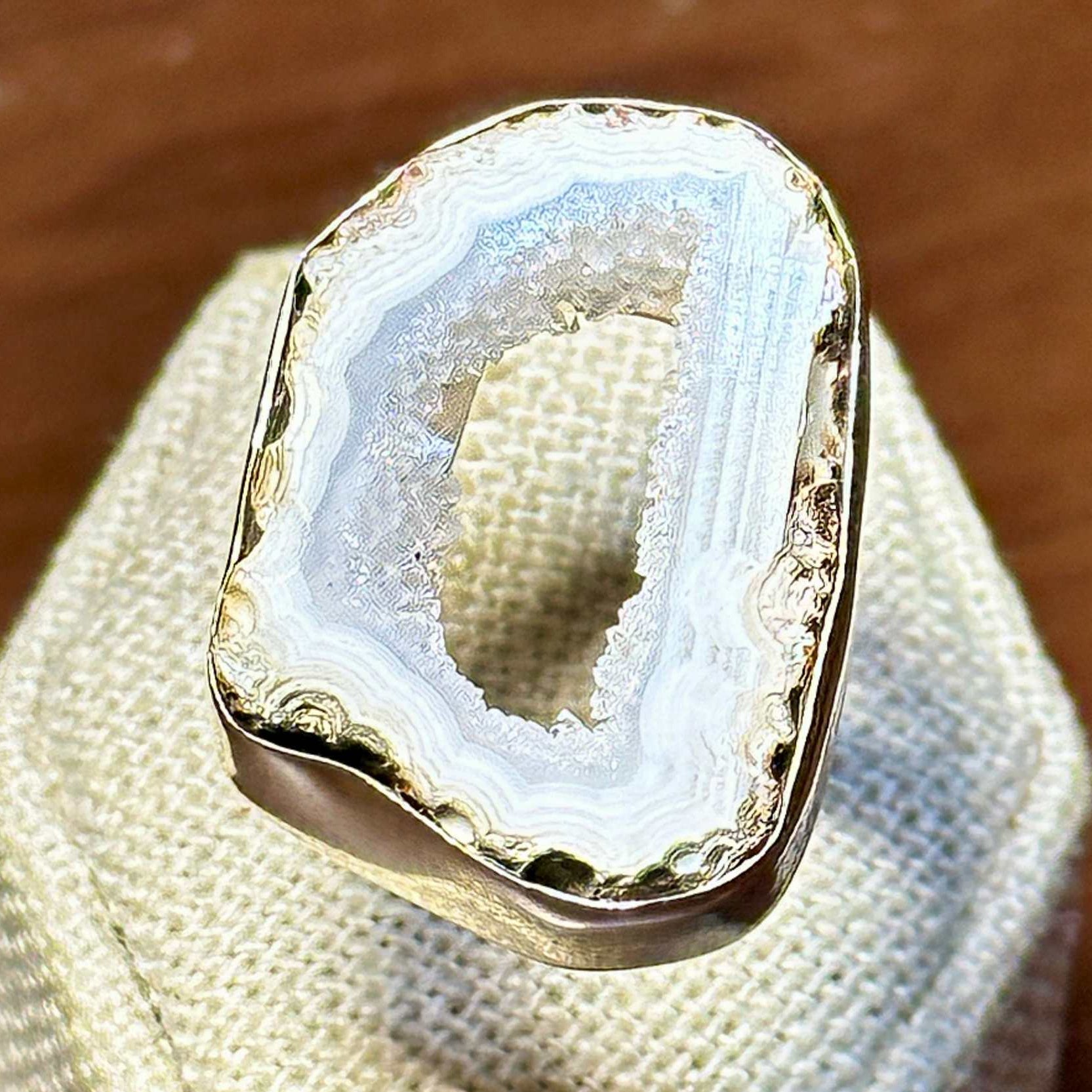 Agate Geode Slice Ring – Sterling Silver – Size 7