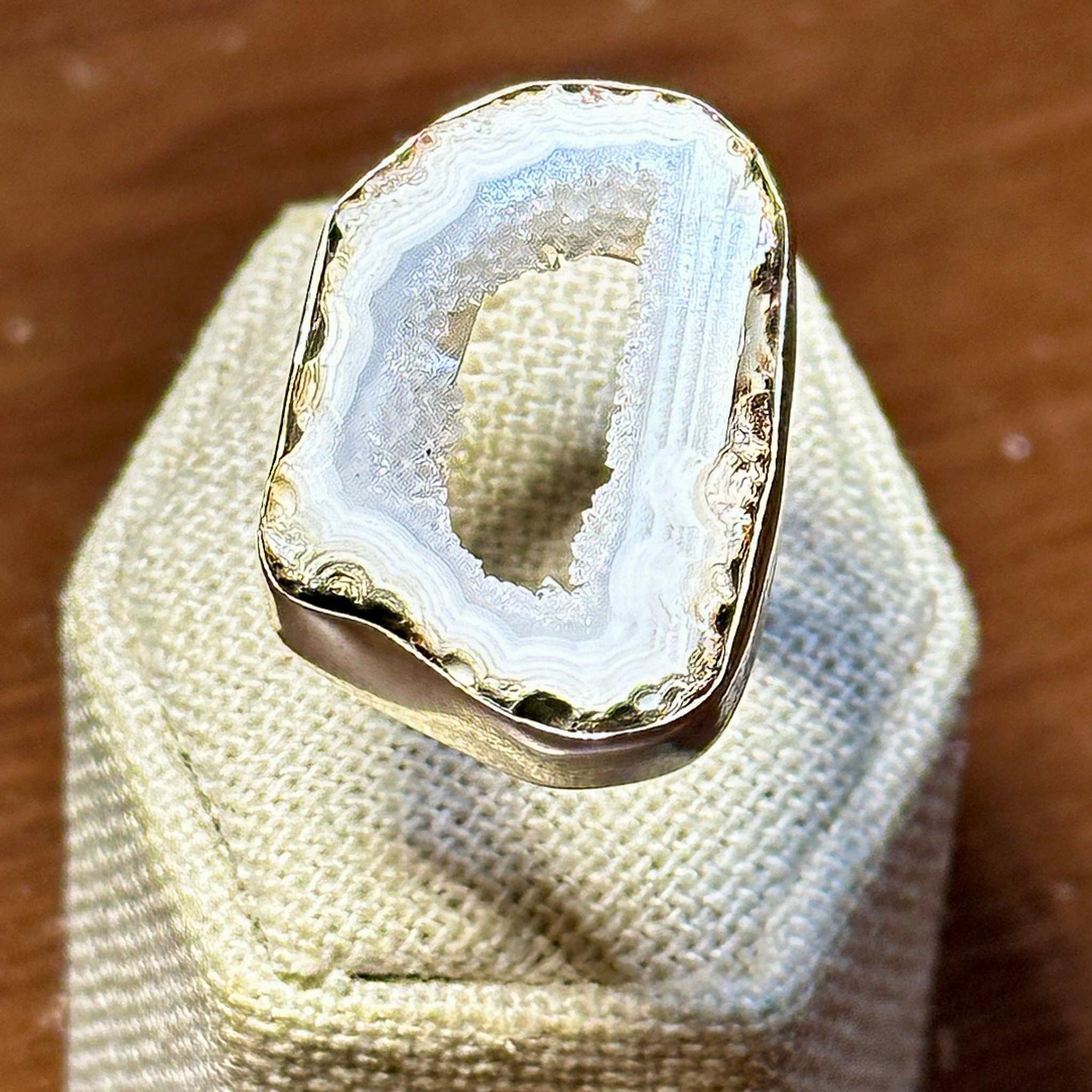 Agate Geode Slice Ring – Sterling Silver – Size 7