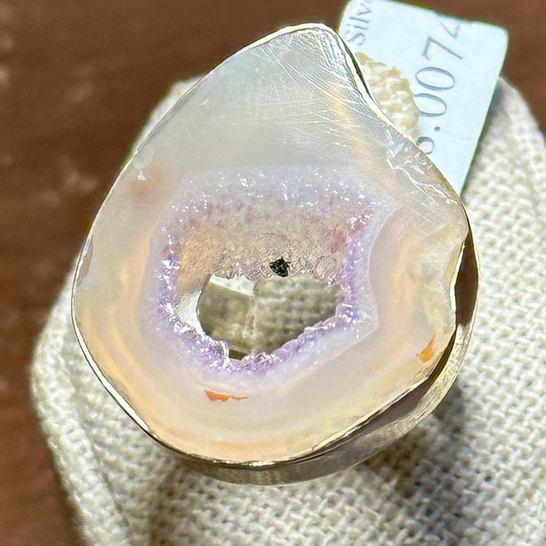 Lavender Agate Geode Slice Ring – Sterling Silver – Size 8