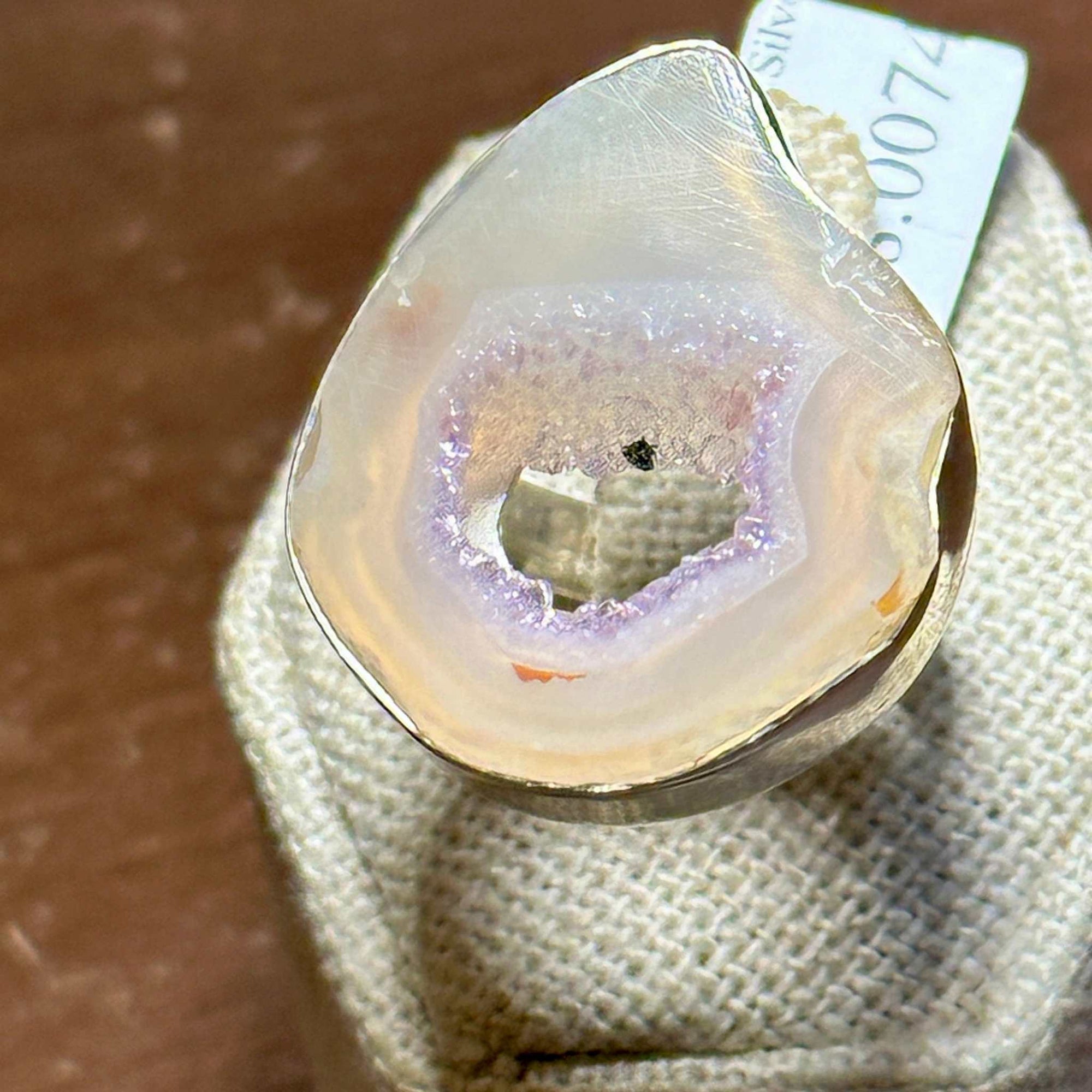 Lavender Agate Geode Slice Ring – Sterling Silver – Size 8