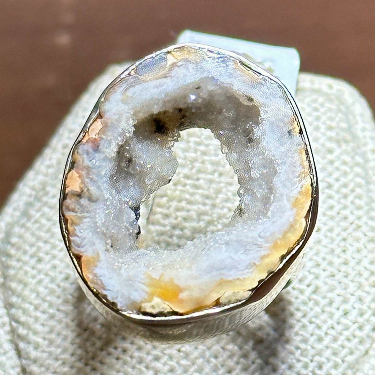 Agate Geode Slice Ring – Sterling Silver – Size 7