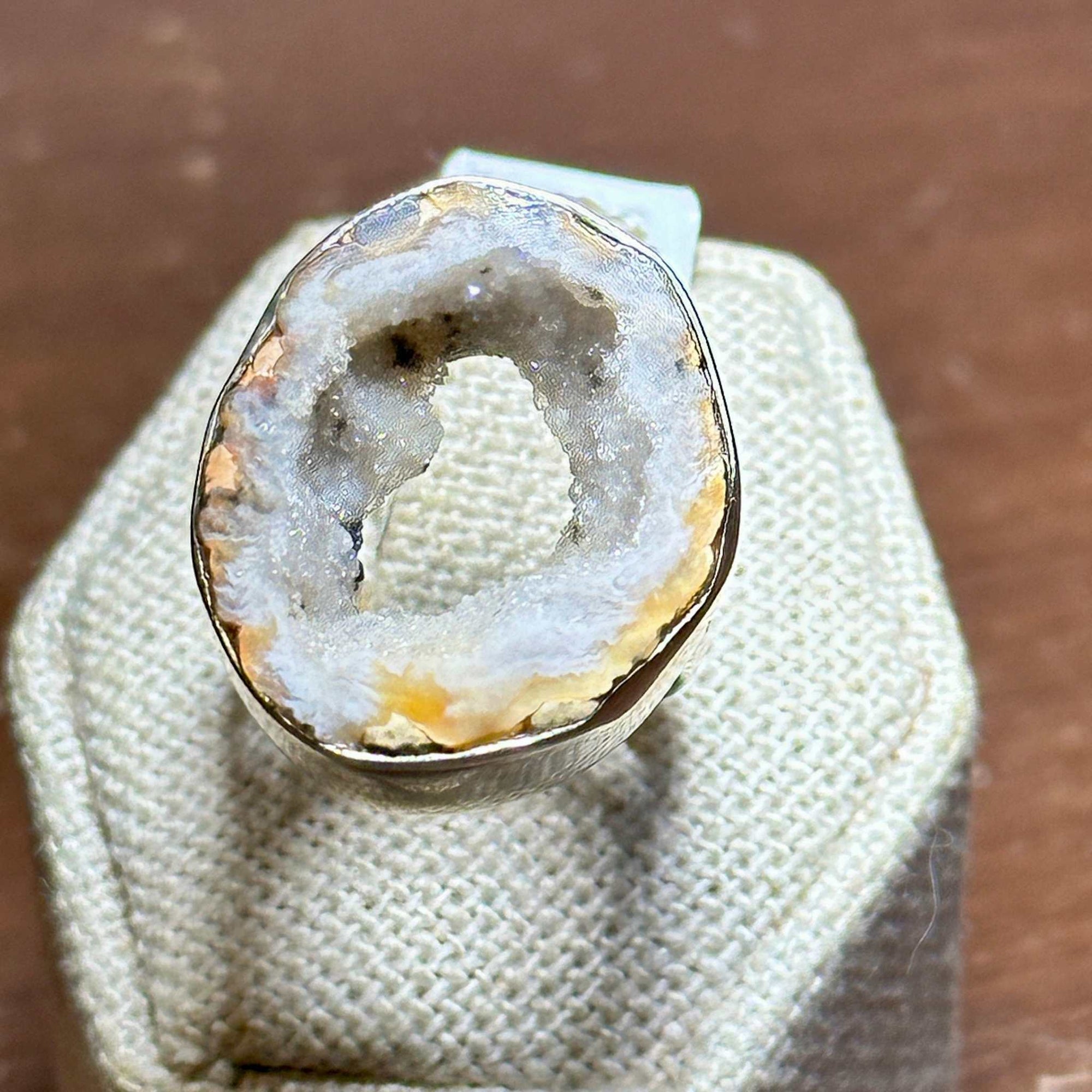 Agate Geode Slice Ring – Sterling Silver – Size 7