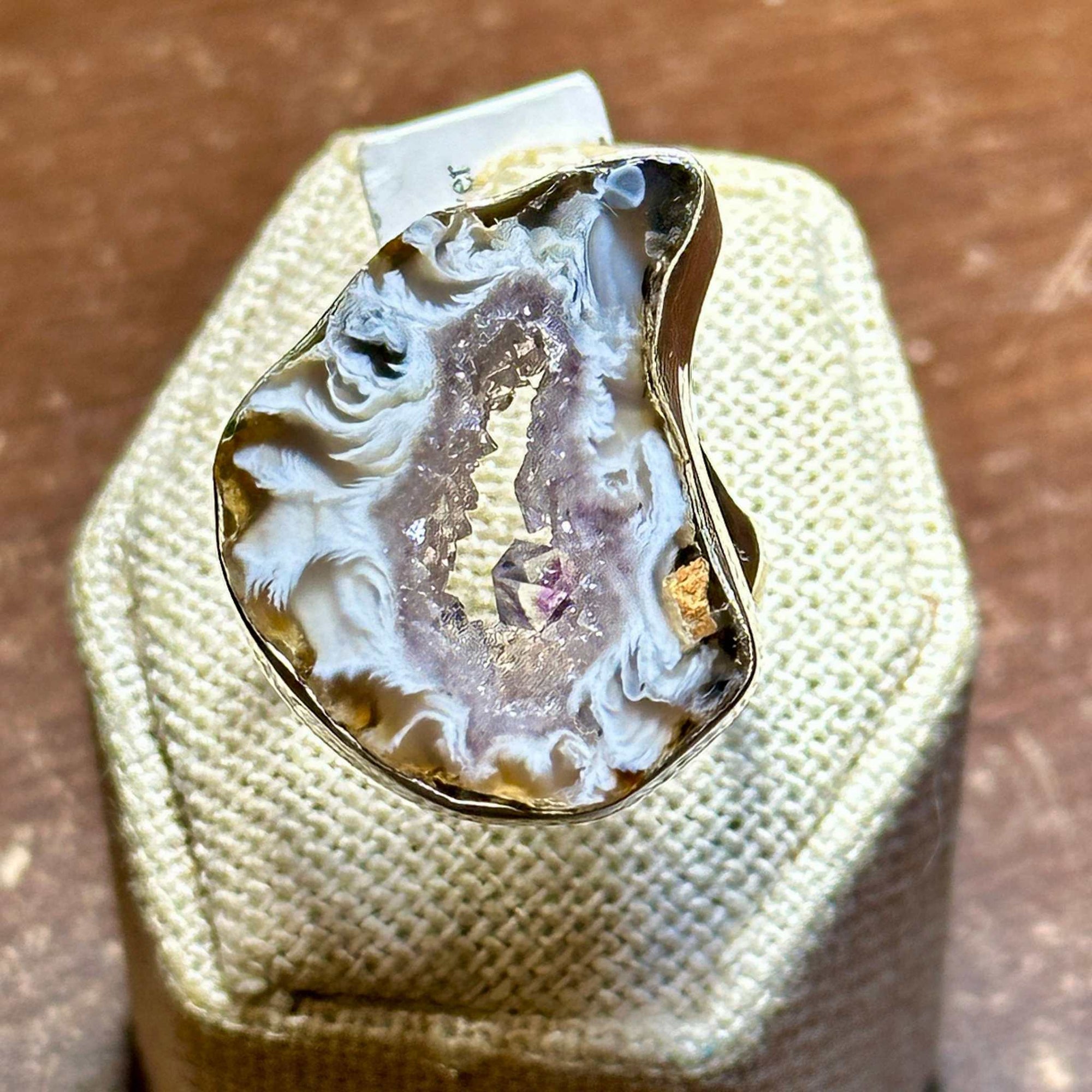 Purple Agate Geode Slice Ring – Sterling Silver – Size 10
