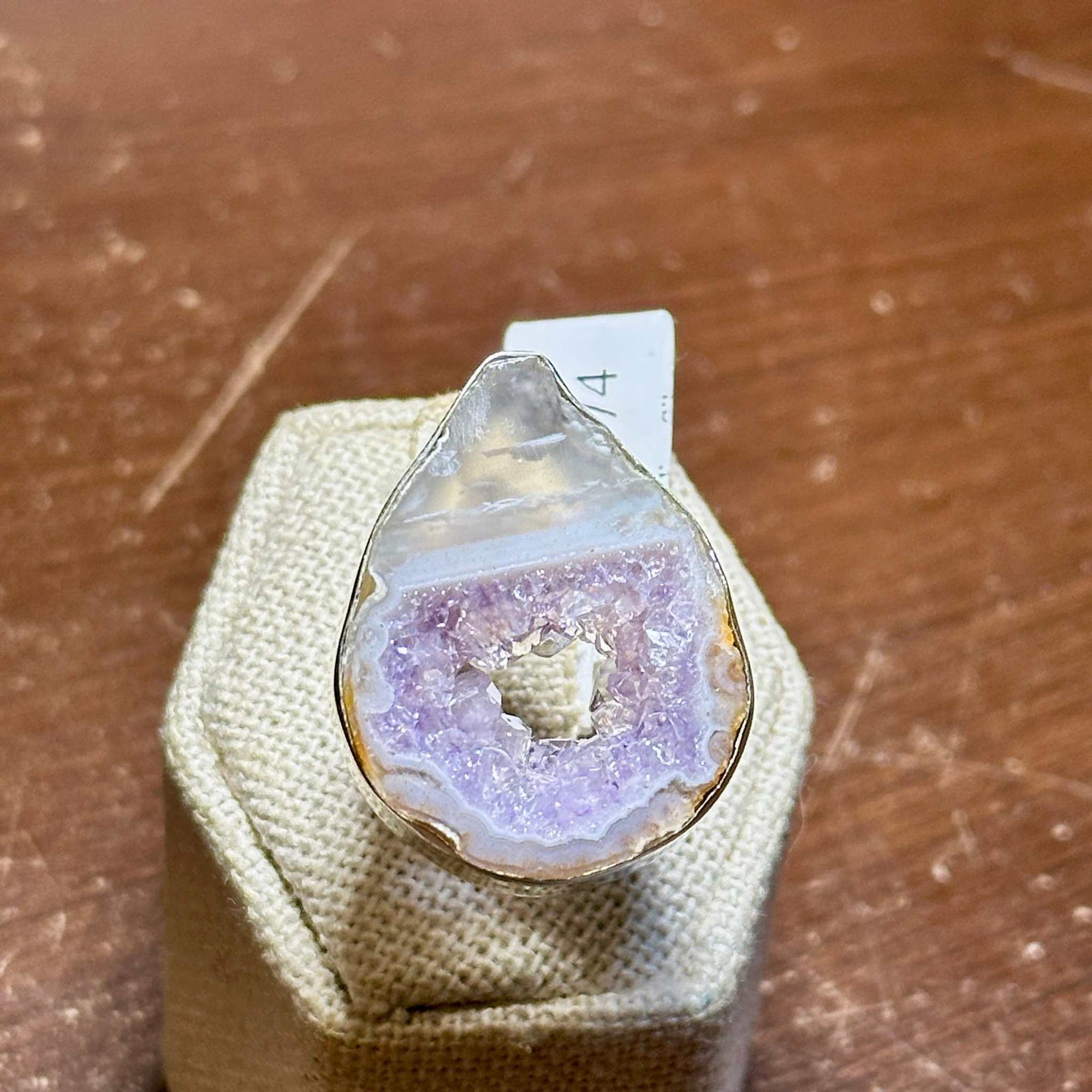 Lavender Agate Geode Slice Ring – Sterling Silver – Size 6