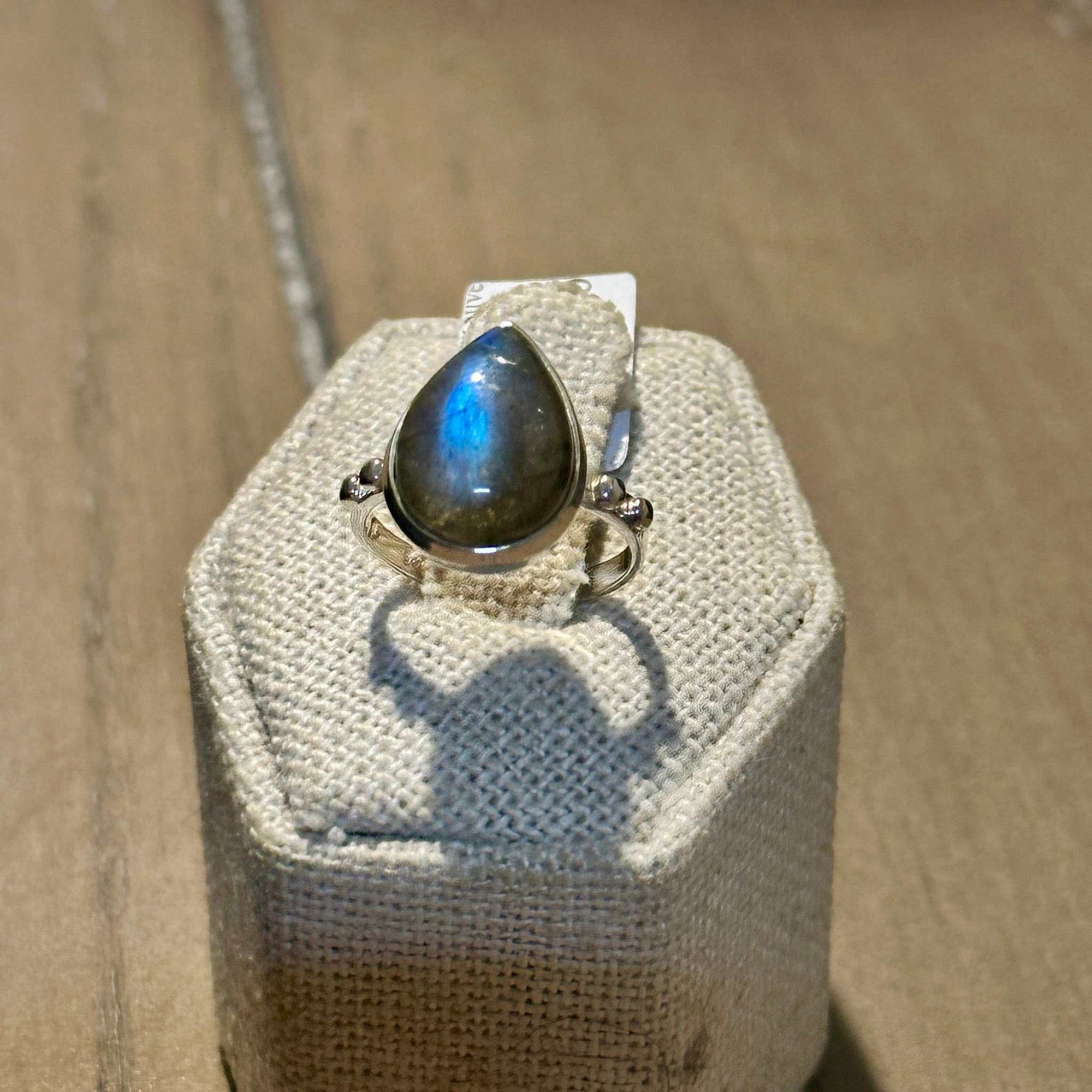 Labradorite Teardrop Crystal Accent Ring – Sterling Silver – Size 5