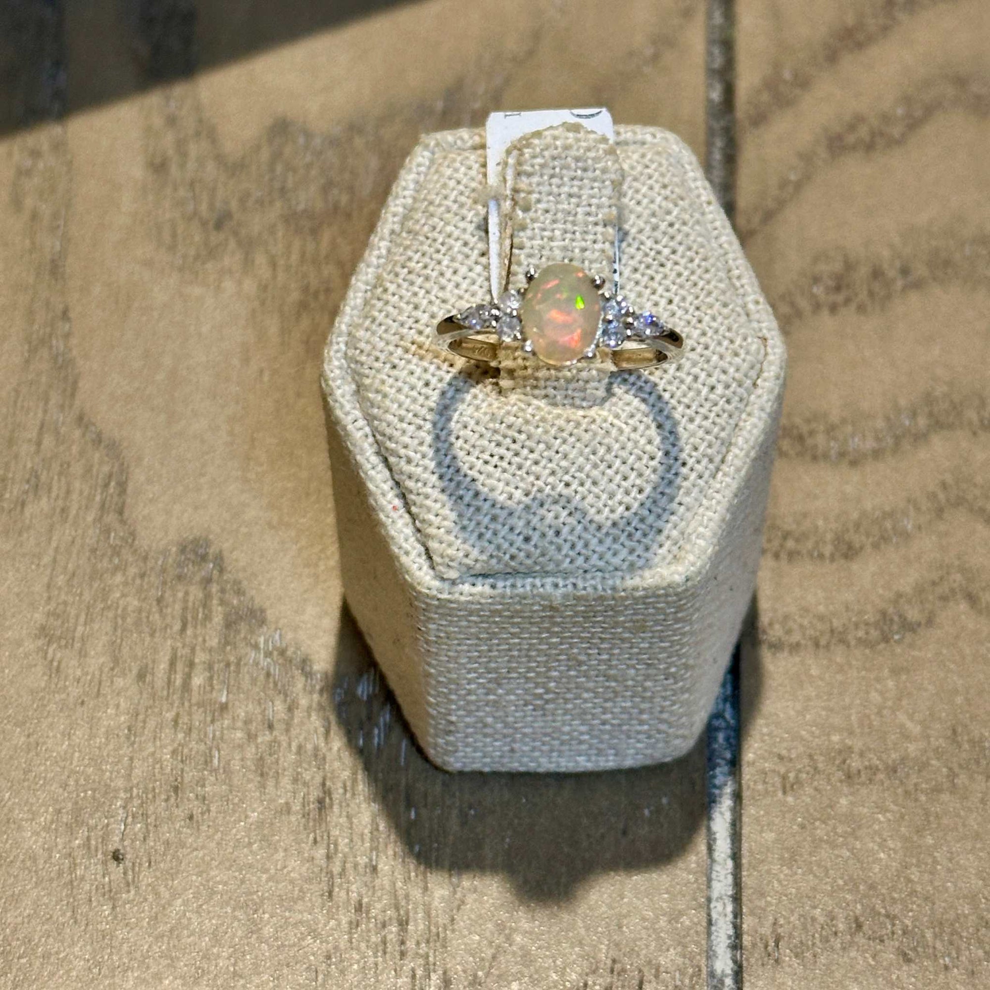 Ethiopian Opal Oval Tri-Accent Ring – Sterling Silver – Size 8