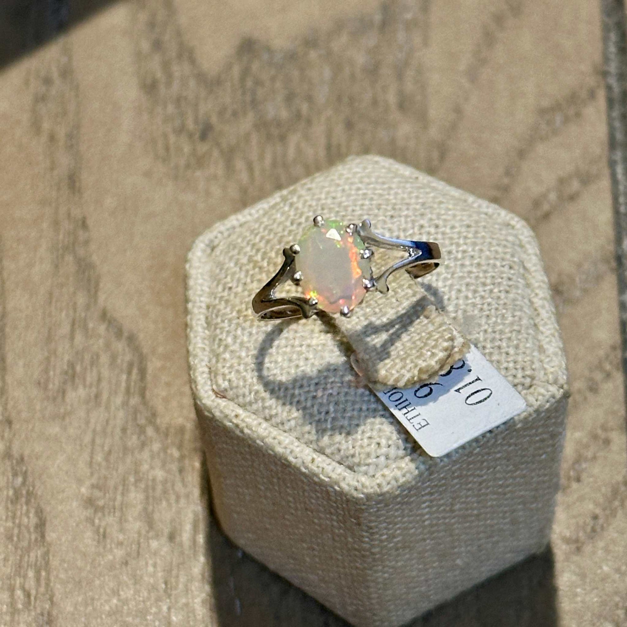 Ethiopian Opal Oval Crown-Prong Ring – Sterling Silver – Size 9