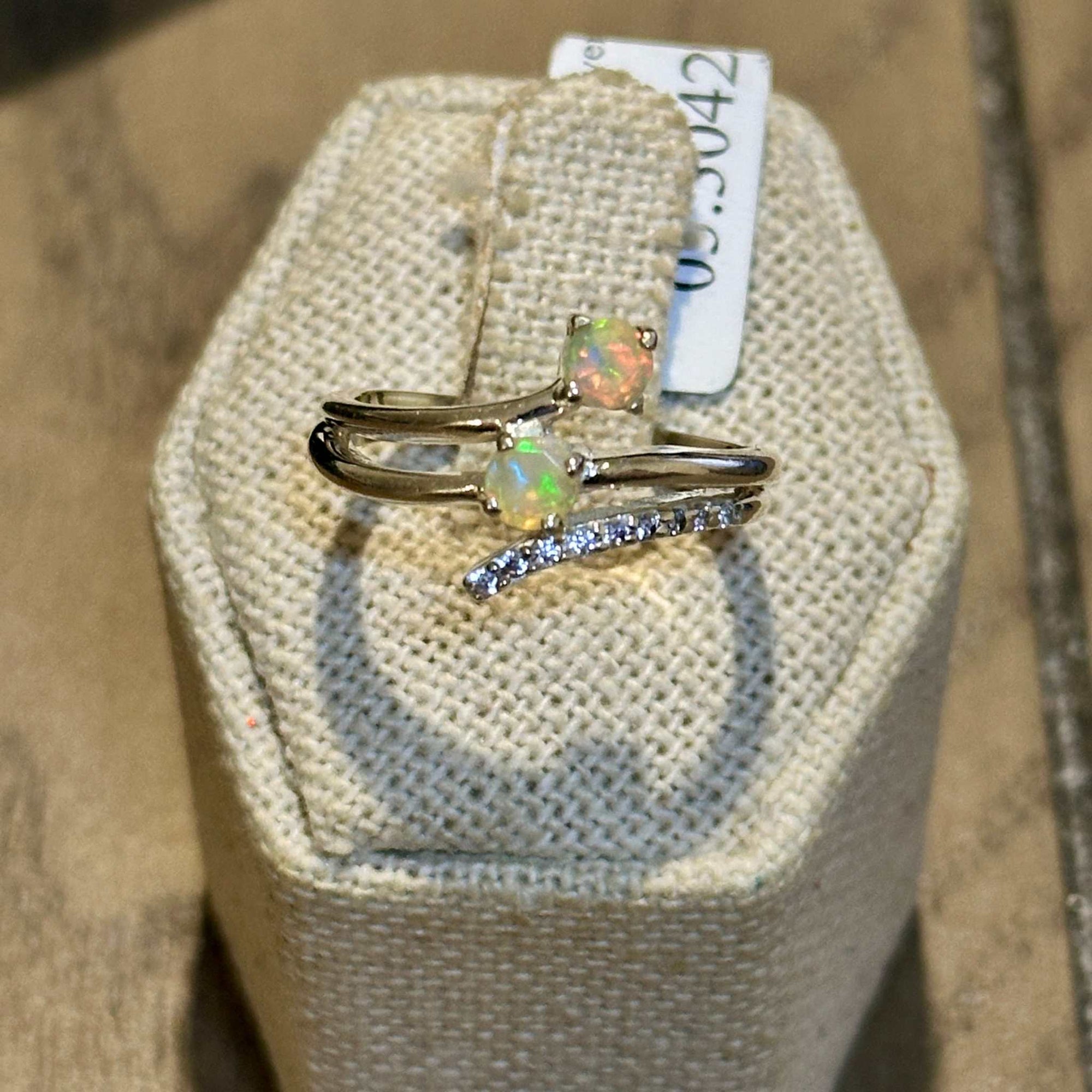 Ethiopian Opal Twin-Round Wave Accent Ring – Sterling Silver – Size 8