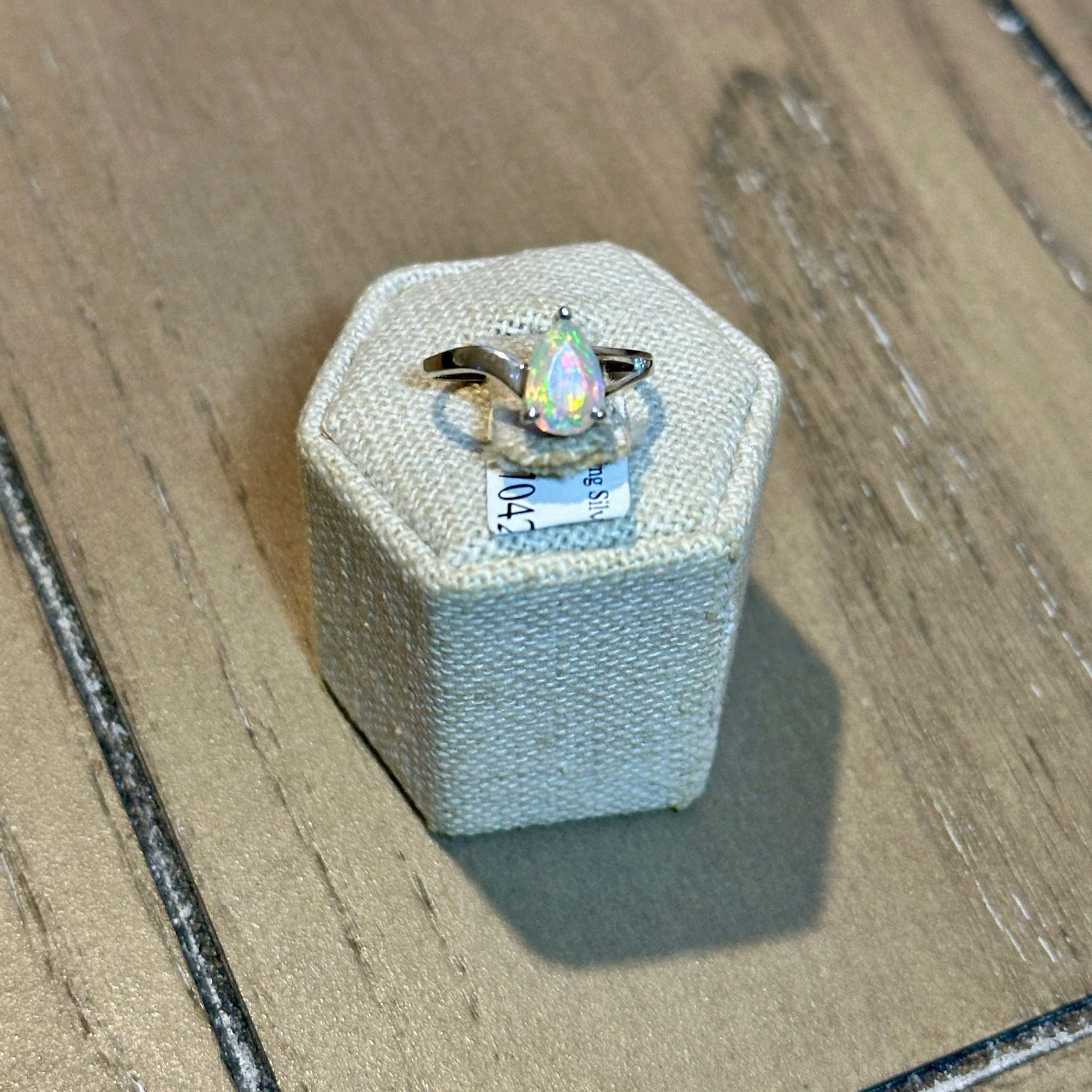 Ethiopian Opal Pear Bypass Ring – Sterling Silver – Size 6–9