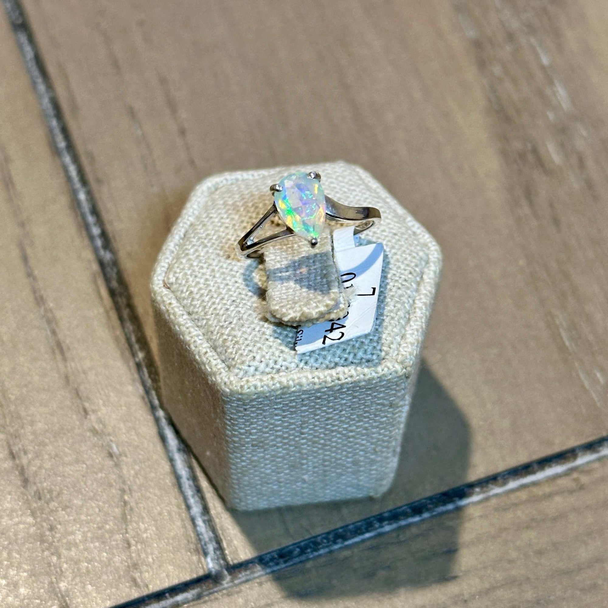 Ethiopian Opal Pear Bypass Ring – Sterling Silver – Size 6–9