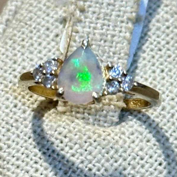 Ethiopian Opal Pear Tri-Accent Ring – Gold Filled – Size 7