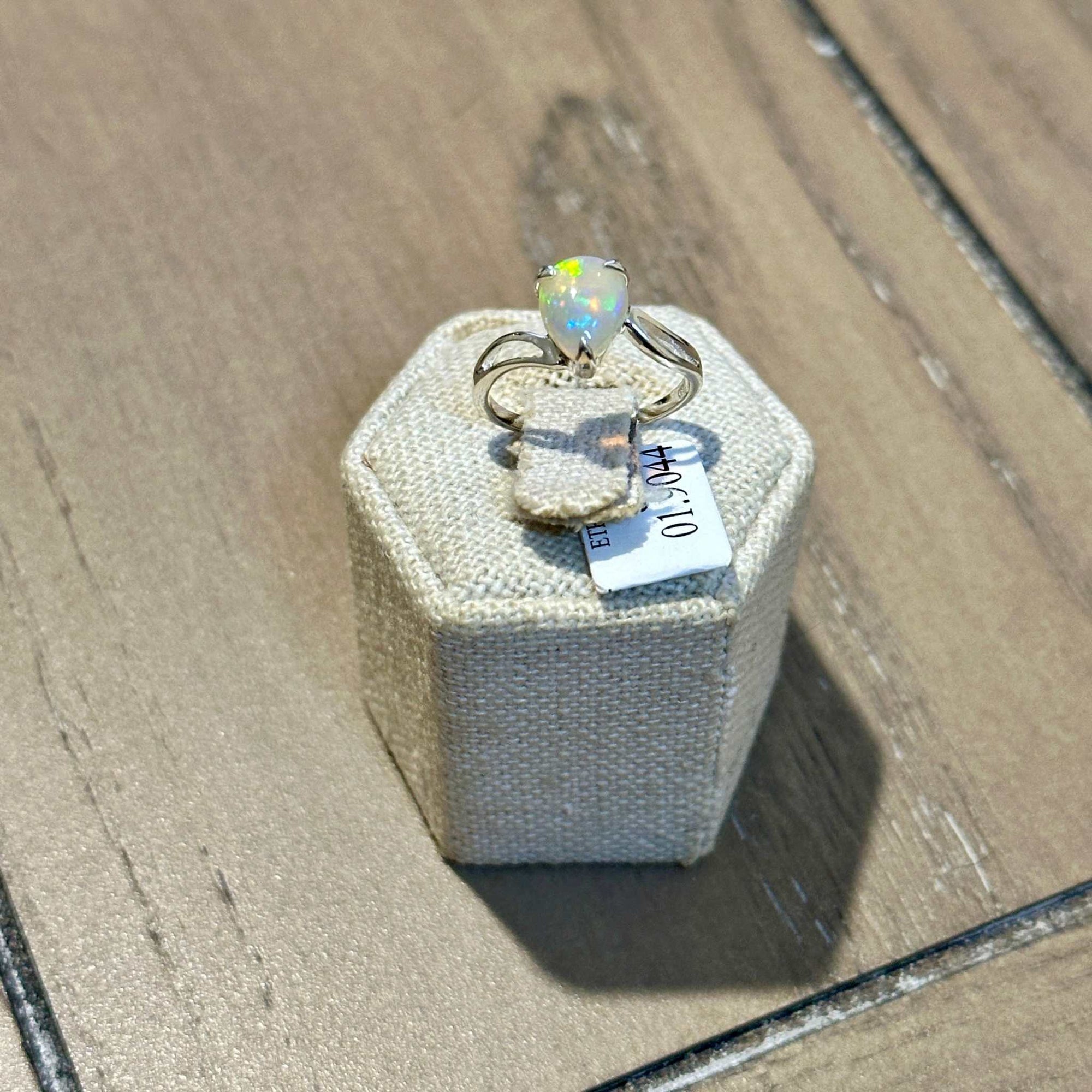 Ethiopian Opal Pear Twist-Band Ring – Sterling Silver – Size 6–7