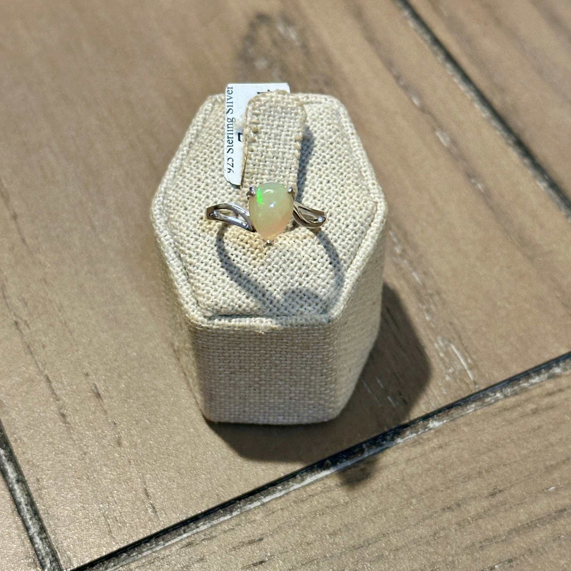 Ethiopian Opal Pear Twist-Band Ring – Sterling Silver – Size 6–7