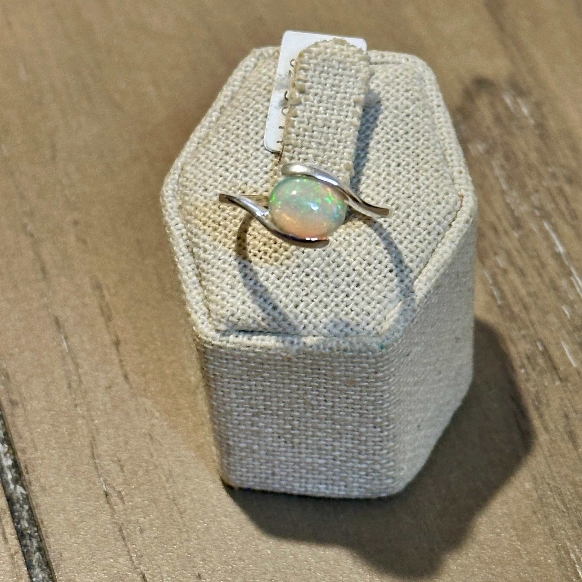 Ethiopian Opal Round Wave-Bypass Ring – Sterling Silver – Size 8