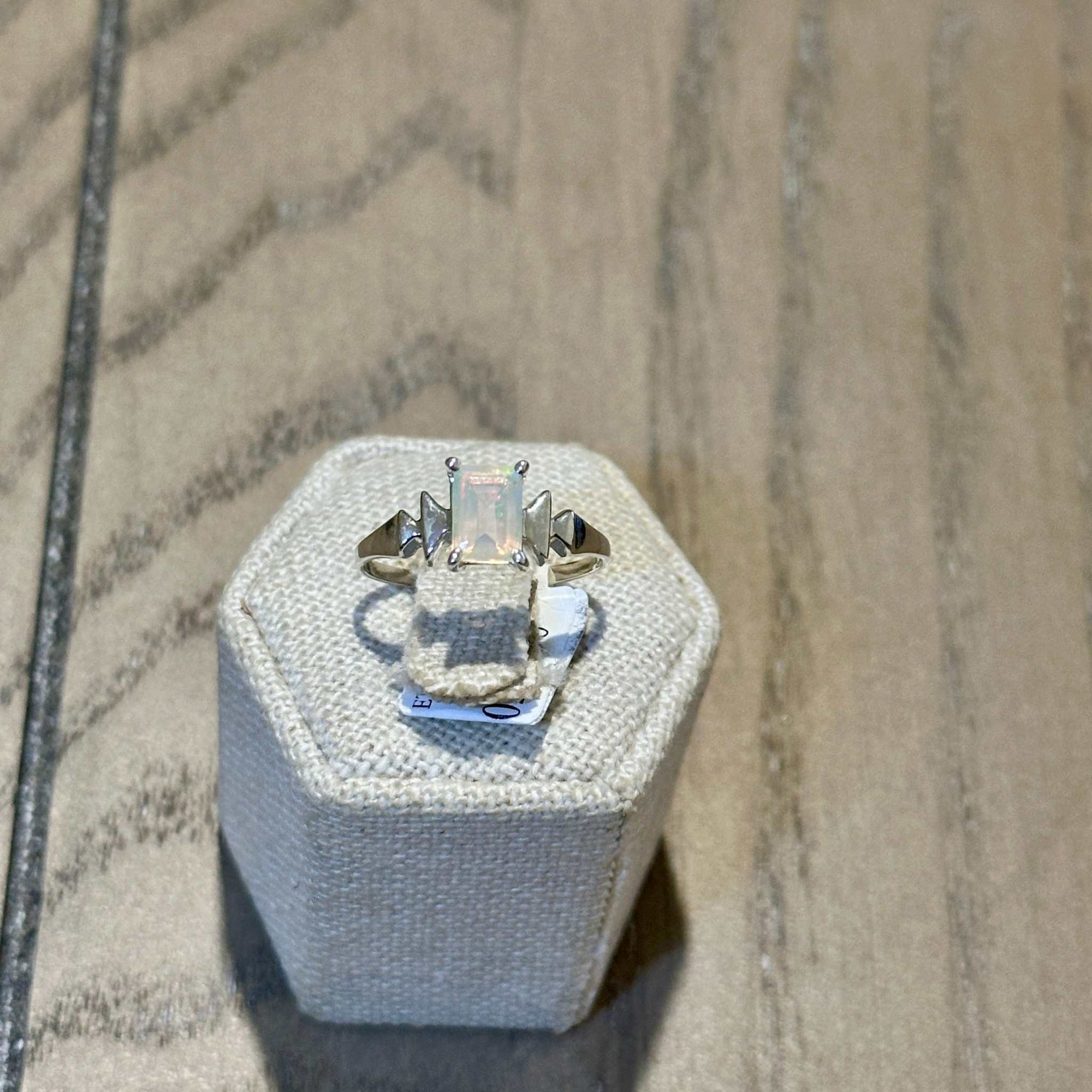 Ethiopian Opal Emerald-Cut Geometric Ring – Sterling Silver – Size 8