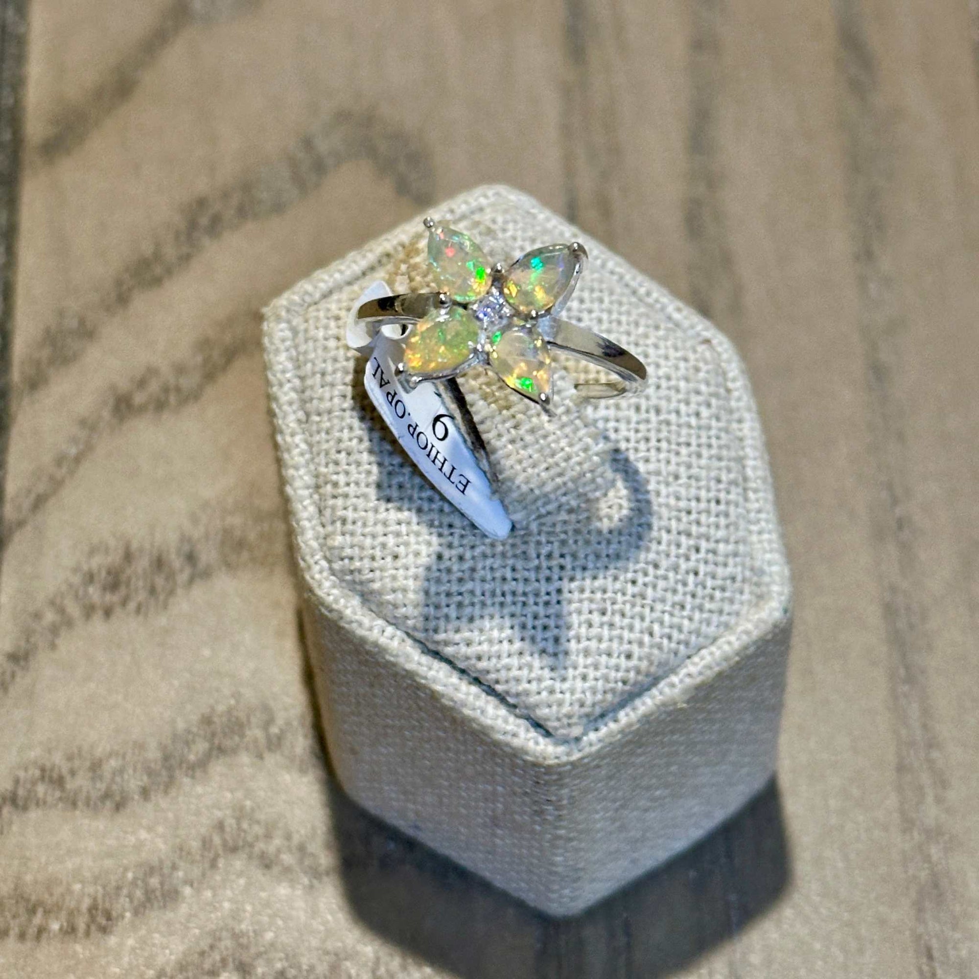 Ethiopian Opal Four-Petal Cluster Ring – Sterling Silver – Size 9