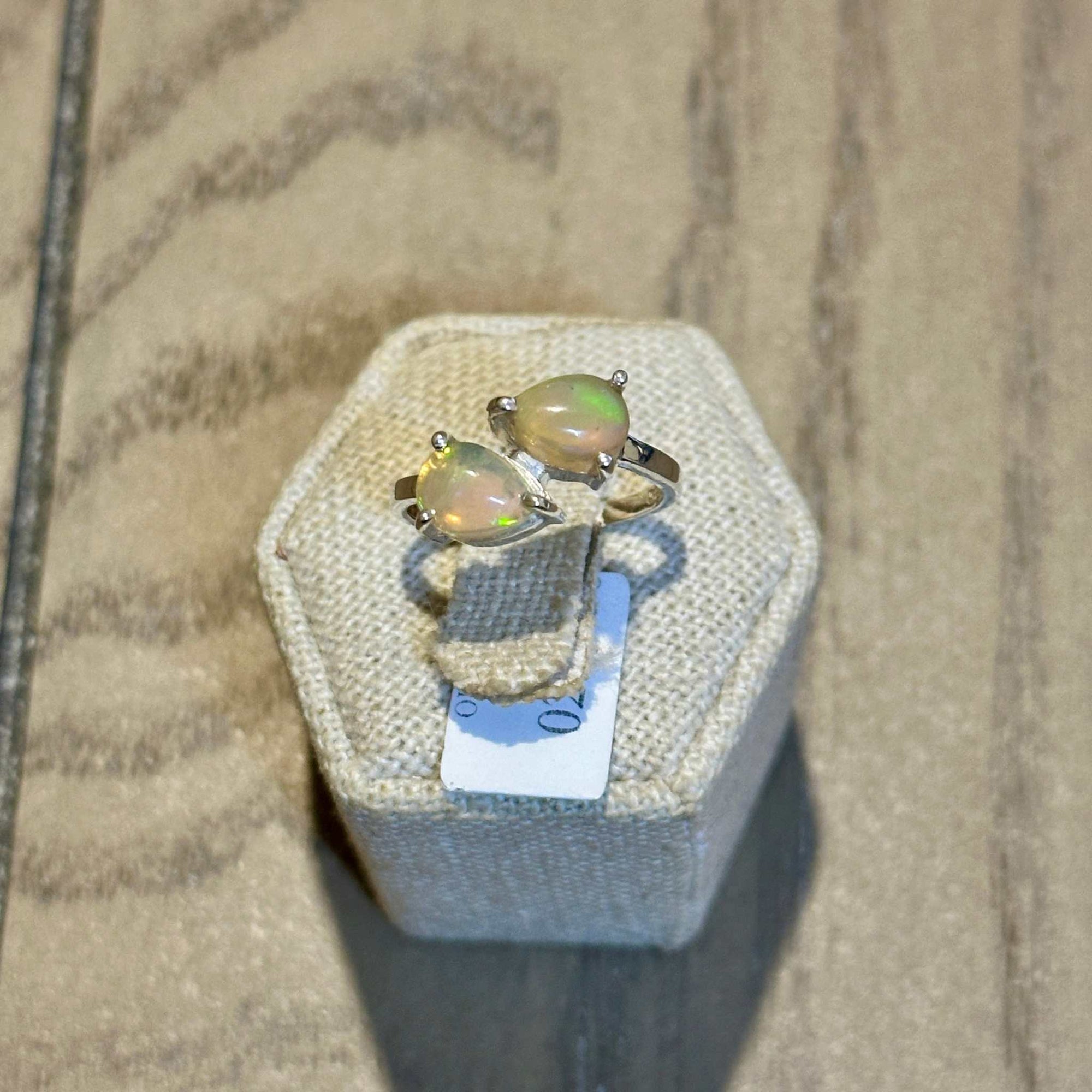 Ethiopian Opal Twin-Pear Bypass Ring – Sterling Silver – Size 7