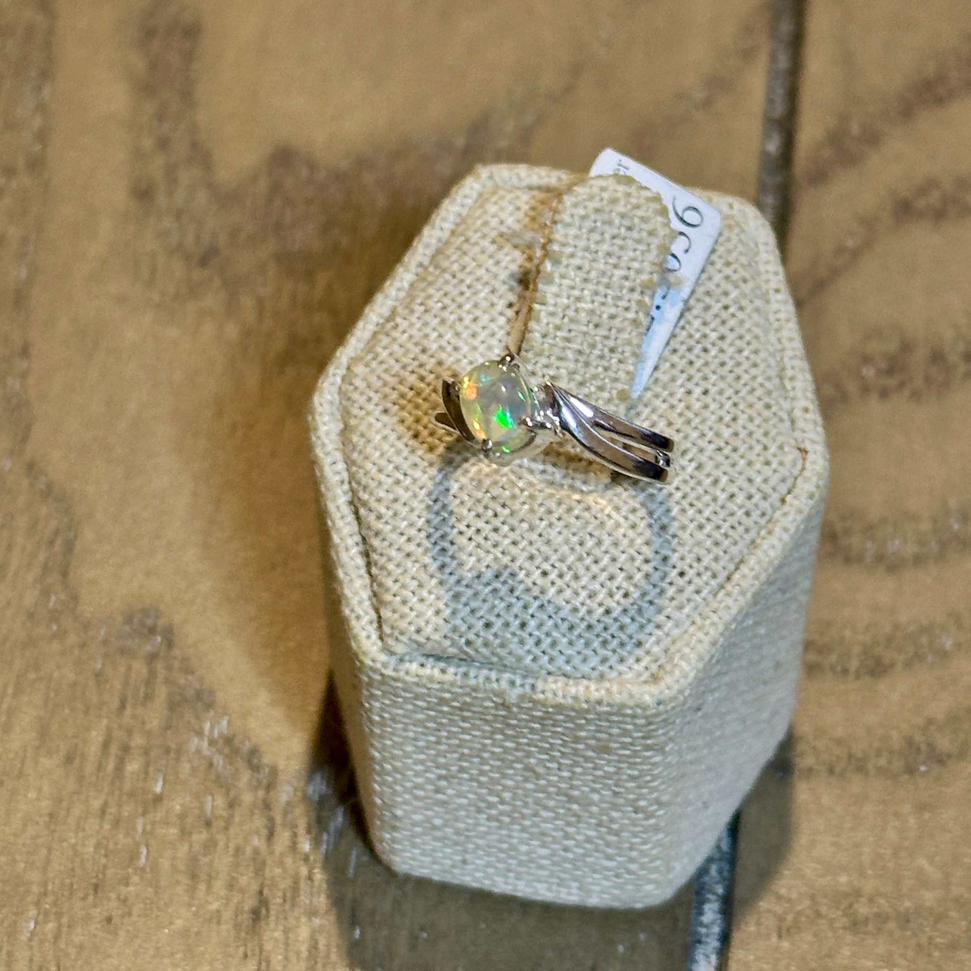 Ethiopian Opal Oval Leaf-Accent Ring – Sterling Silver – Size 6–7