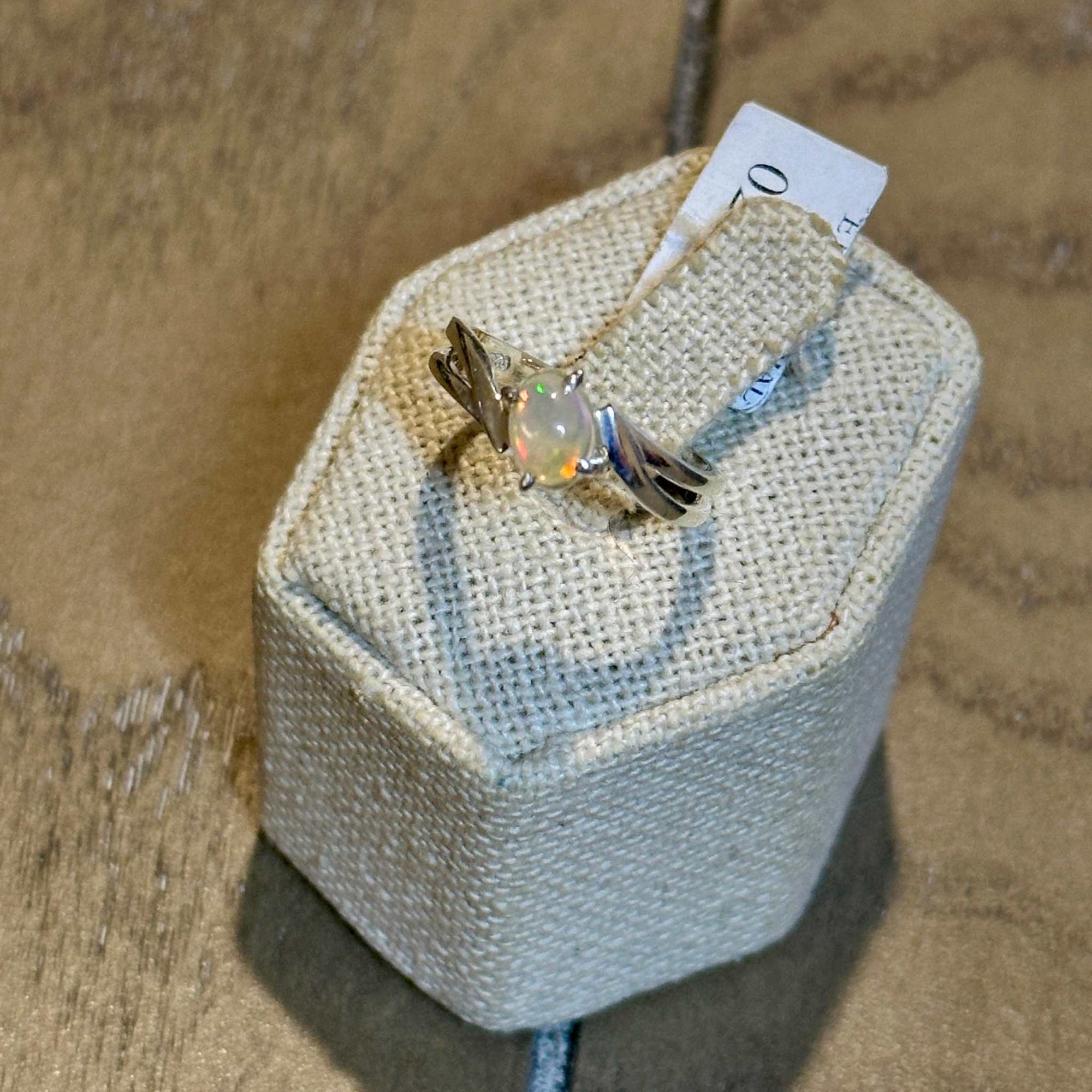 Ethiopian Opal Oval Leaf-Accent Ring – Sterling Silver – Size 6–7