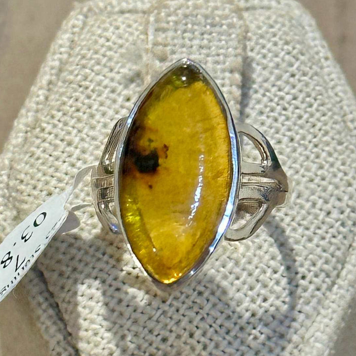 Natural Amber Marquise Filigree Ring – Sterling Silver – Sizes 6, 7, 8, 9