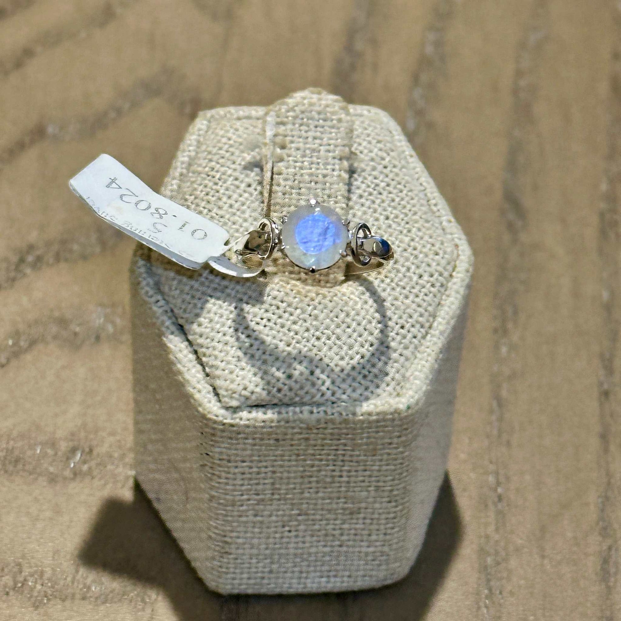 Rainbow Moonstone Filigree-Crescent Ring – Sterling Silver – Size 5