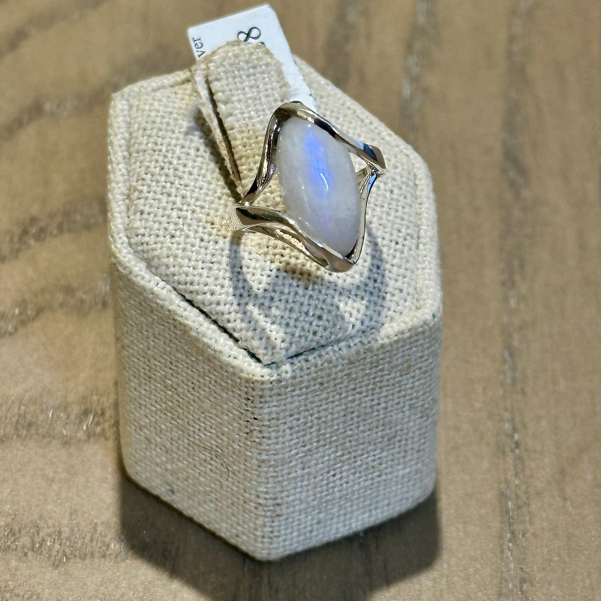 Rainbow Moonstone Marquise-Wave Ring – Sterling Silver – Size 5