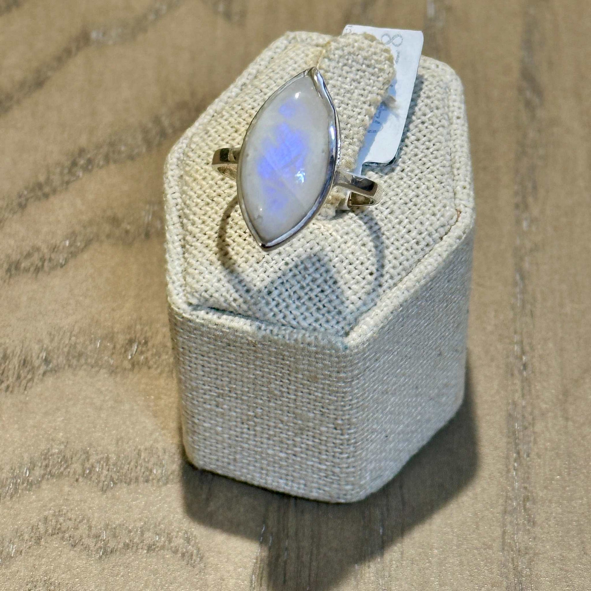 Rainbow Moonstone Marquise-Sleek Bezel Ring – Sterling Silver – Size 9
