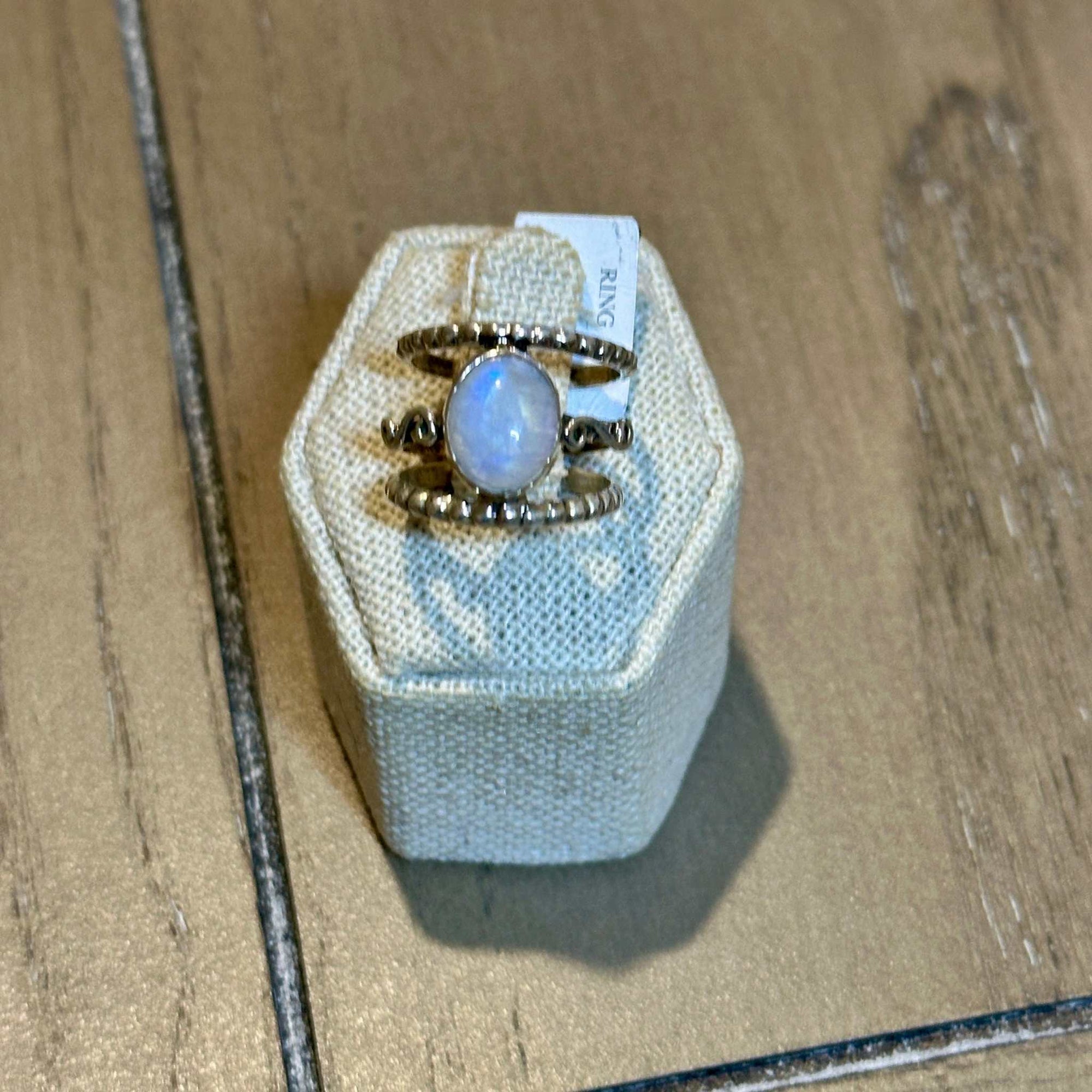 Rainbow Moonstone Triple-Band Ornate Ring – Sterling Silver – Size 6