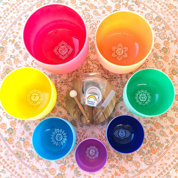 Set of 7 Rainbow Color Sound Therapy Bowls in Carry-On Cases