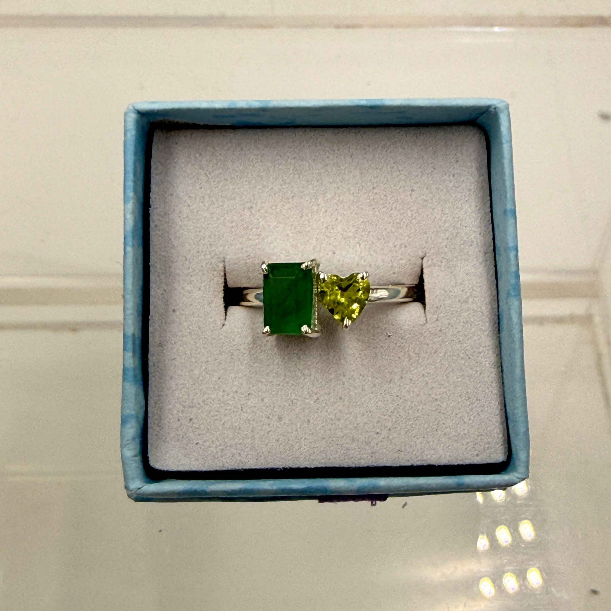 Sterling Silver Peridot & Emerald Ring - Size 8 - Abundant, Healing & Vibrant