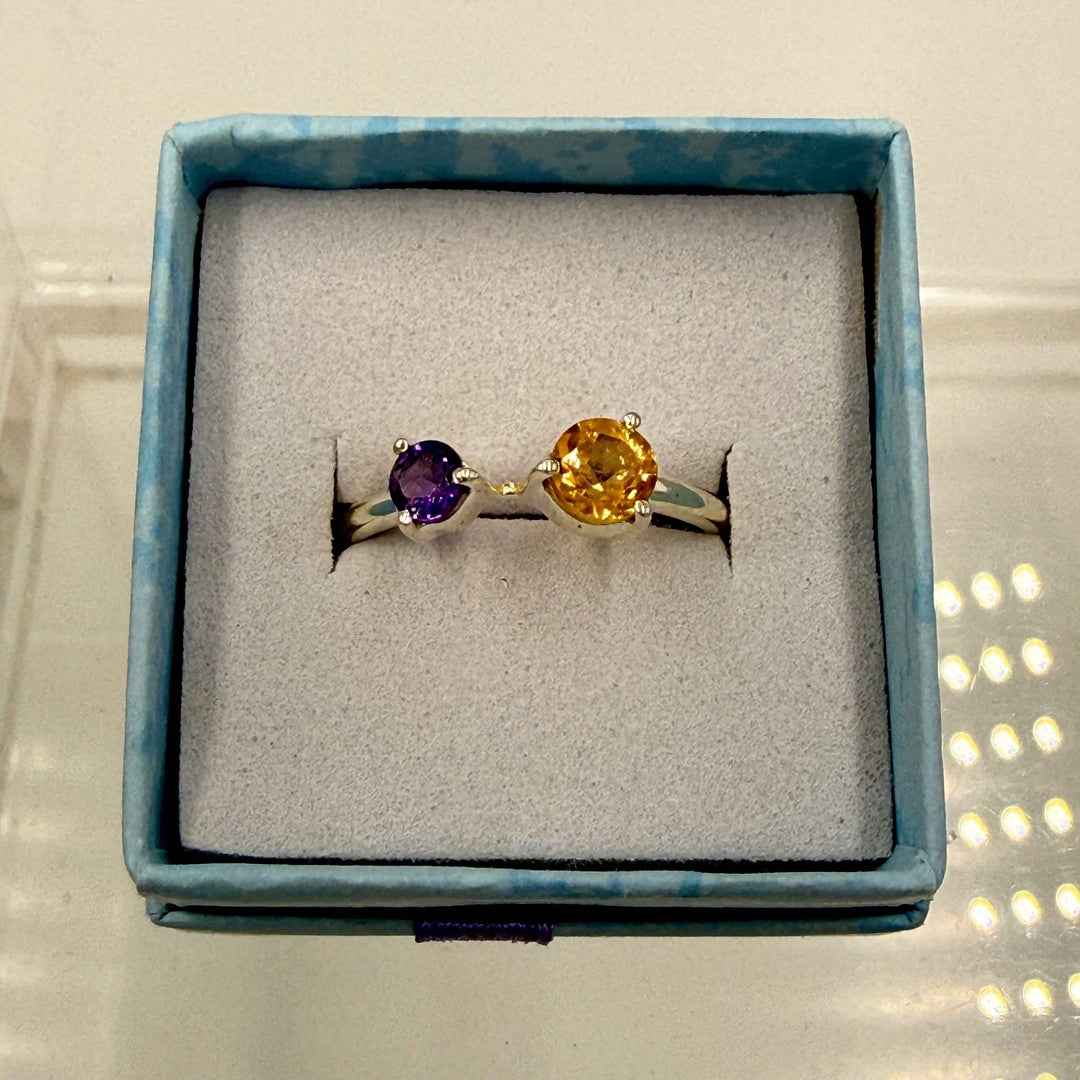 Sterling Silver Amethyst &amp; Citrine Ring - Size 9 - Spiritual, Energizing &amp; Joyful