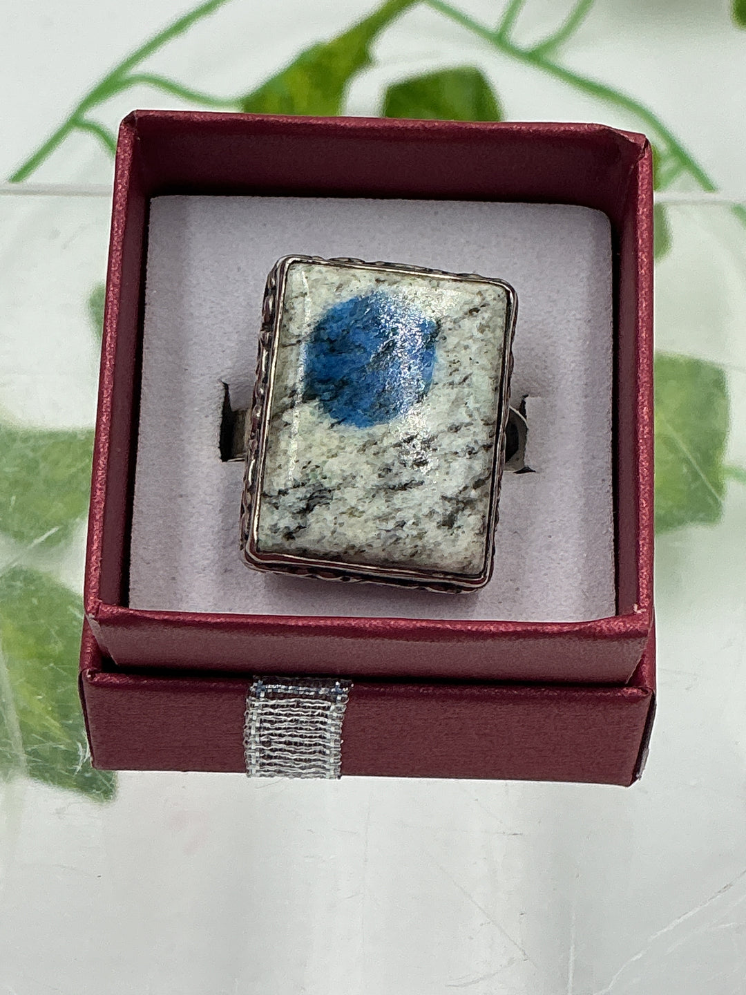 Natural K2 Stone Sterling Silver Ring – Size 8 | Genuine Rectangular K2 Jasper Statement Ring