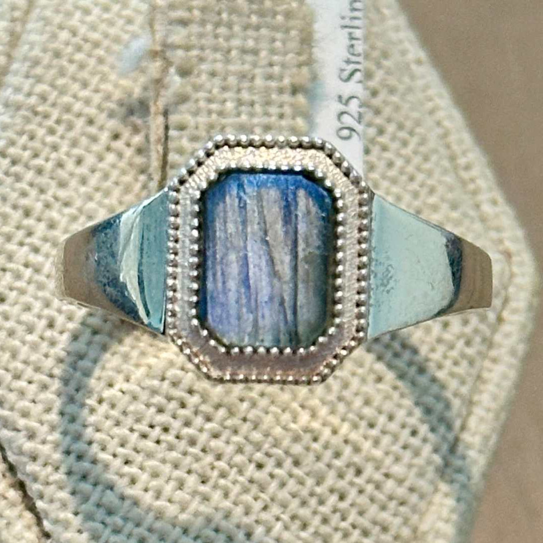 Labradorite Octagon Beaded-Frame Ring – Sterling Silver – Size 13
