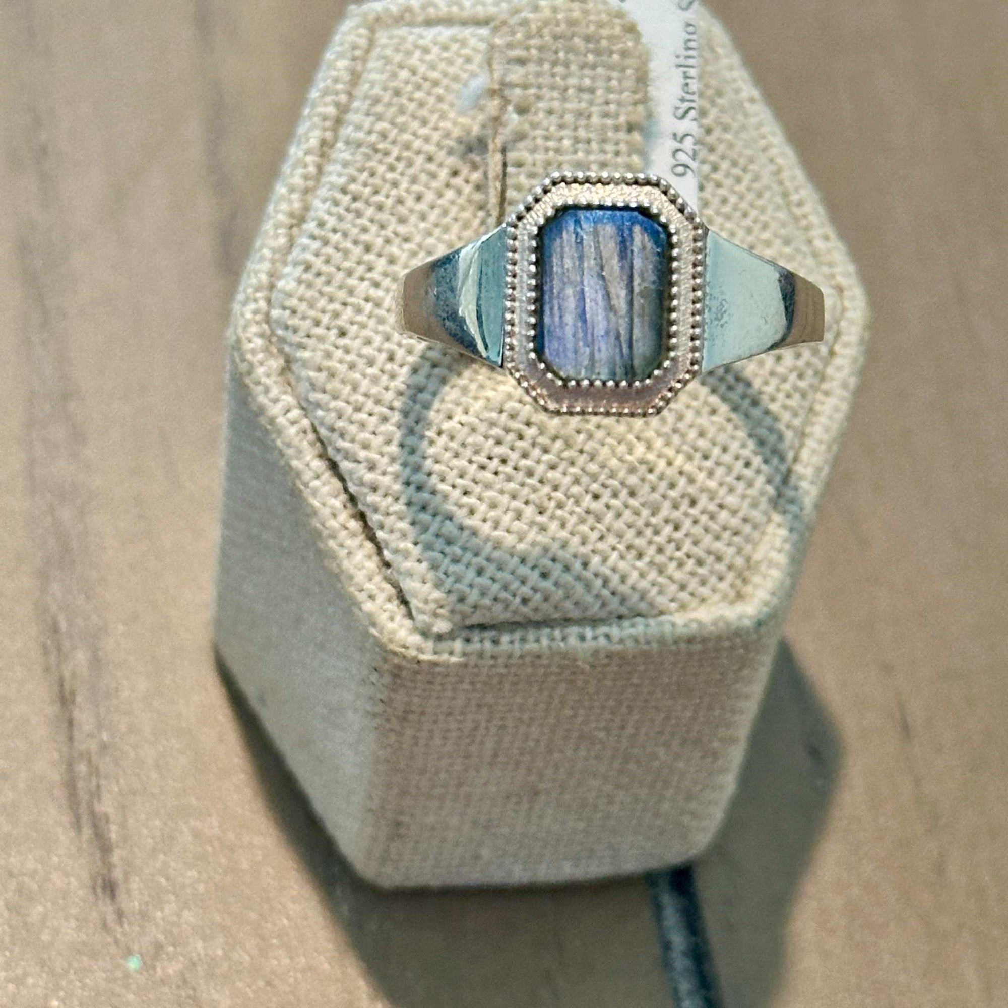 Labradorite Octagon Beaded-Frame Ring – Sterling Silver – Size 13
