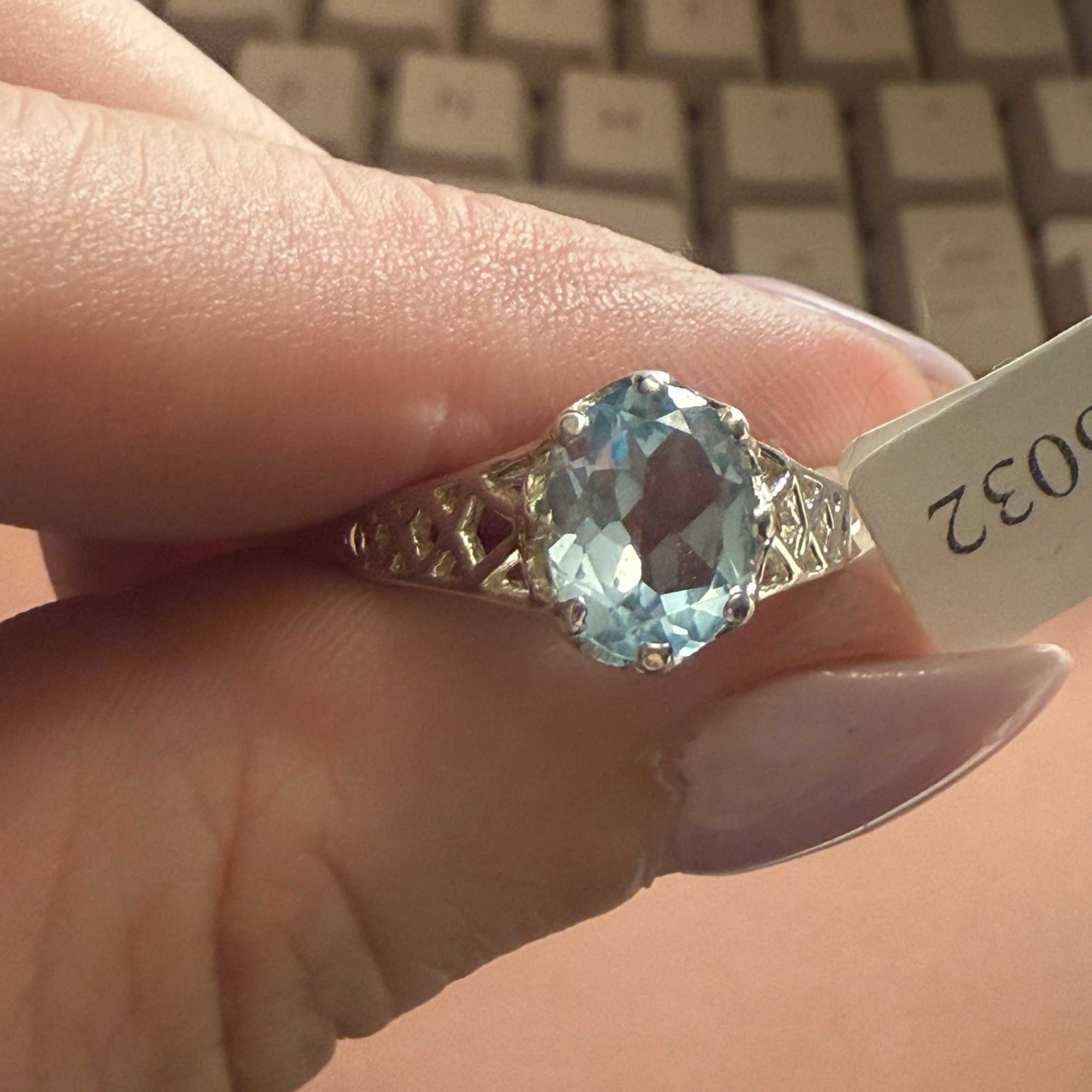Lattice Blue Topaz Ring in Sterling Silver (Size 6)