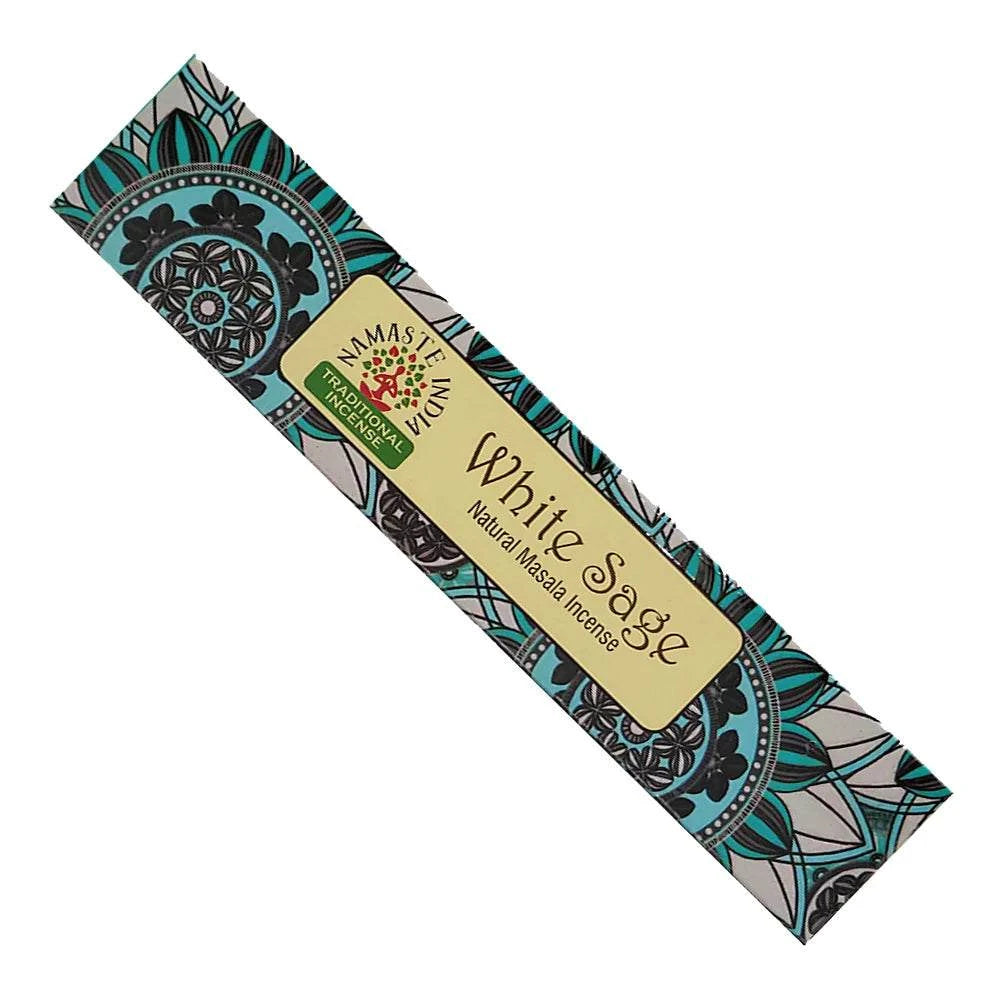 Pack of White Sage incense sticks with decorative packaging on a white background