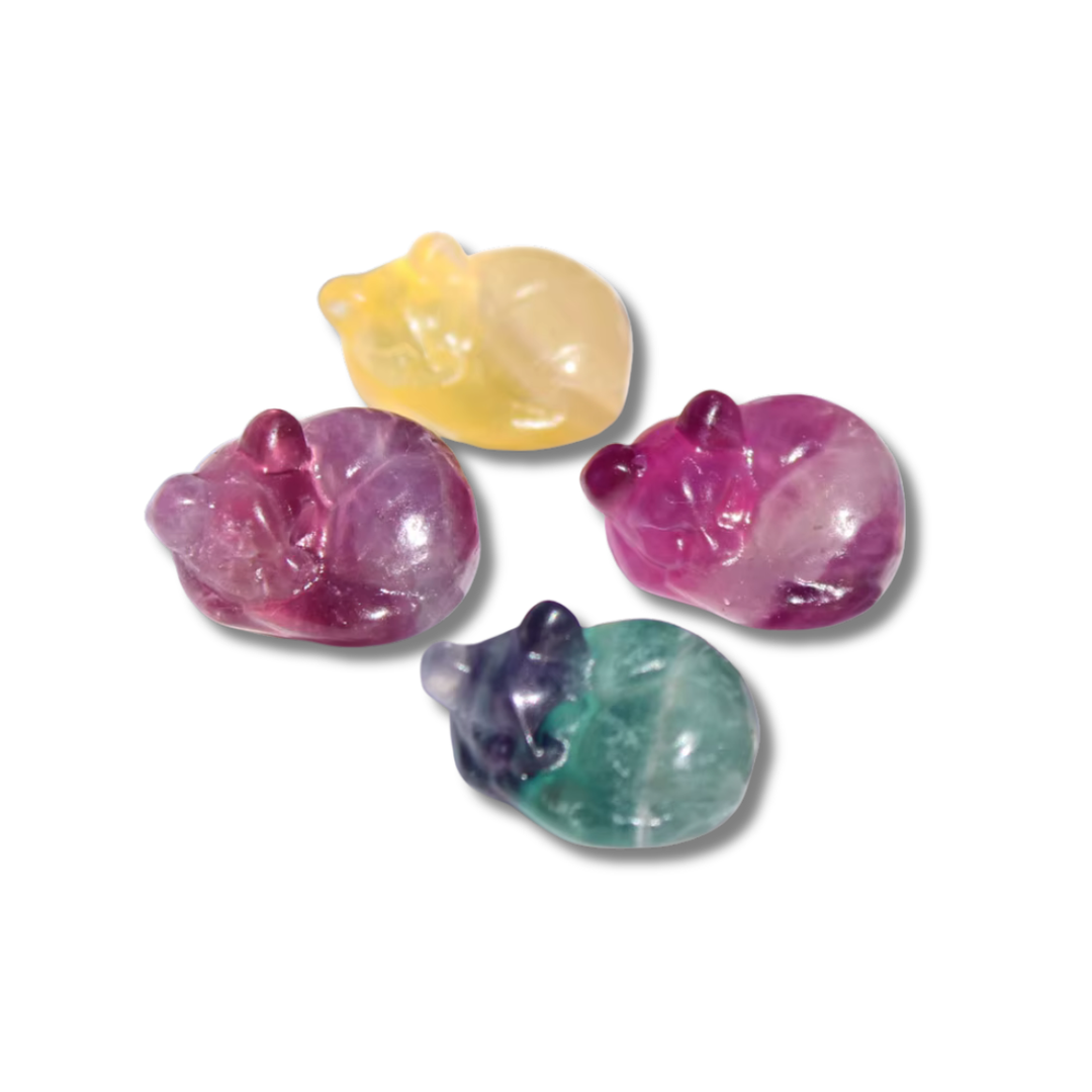 Fluorite Cat Carving | Sleeping or Playing Pose