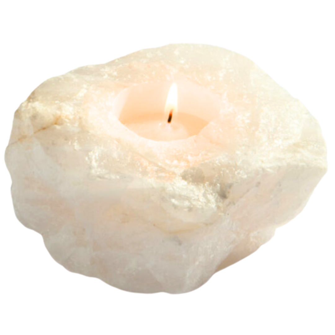 Clear Quartz Tea Light Candle Holder | Natural Crystal