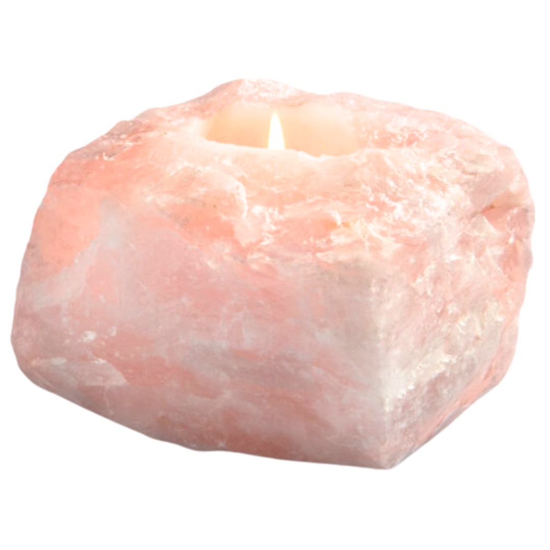 Rose Quartz Tea Light Candle Holder | Natural Crystal